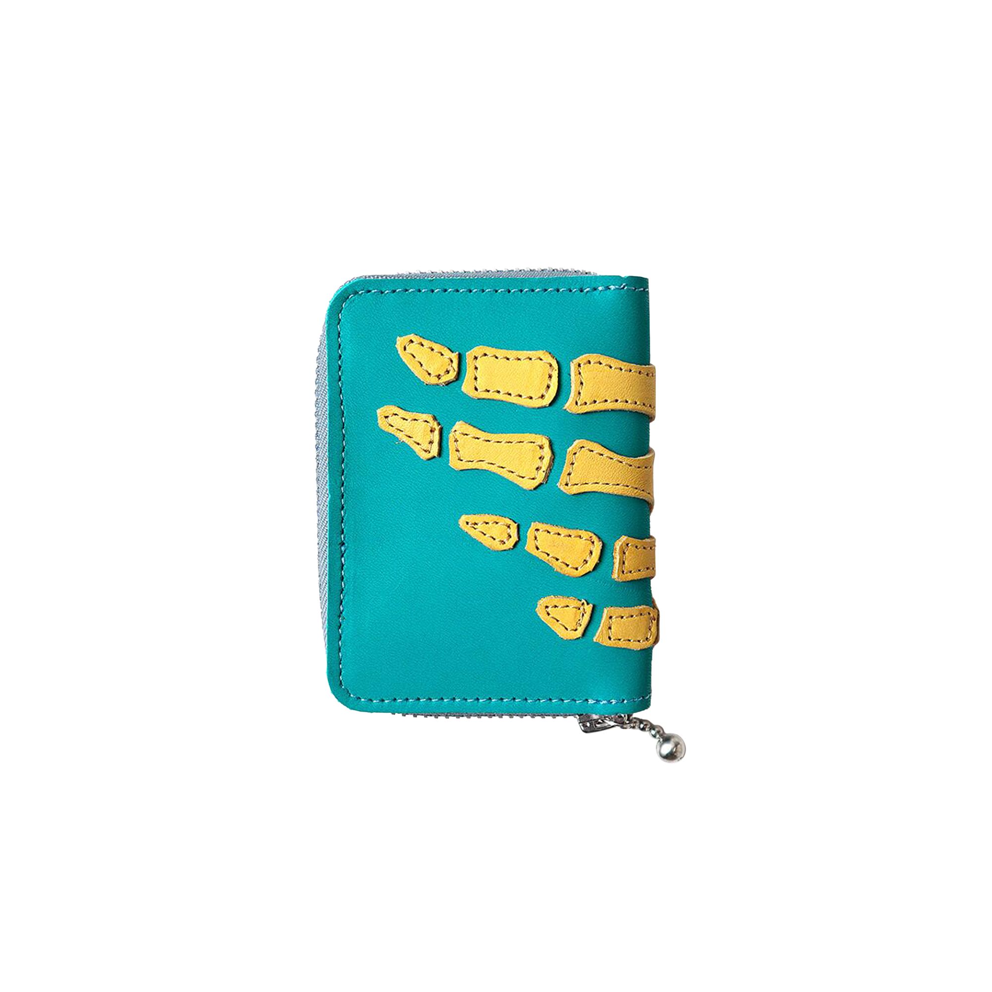 Pre-owned Kapital Thumbs-up Bone Hand Zip Mini Wallet 'blue' | Men's Size Onesize