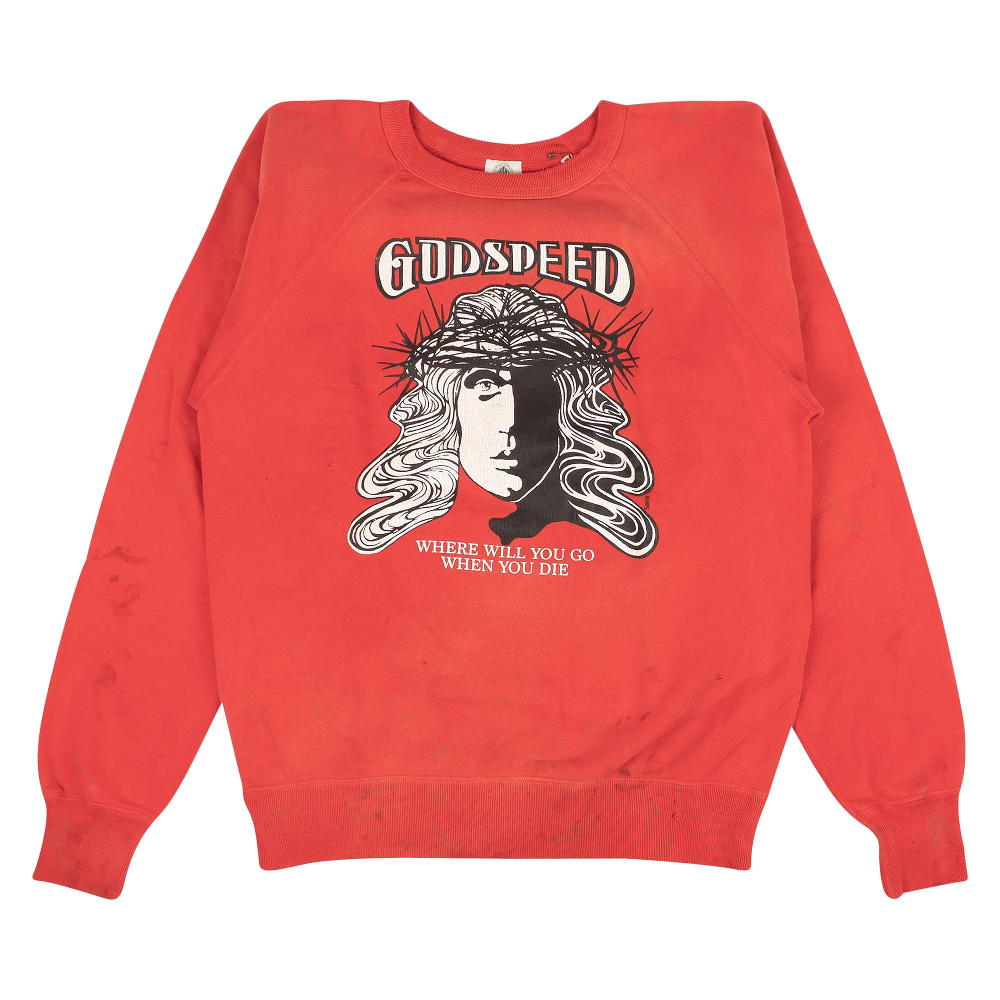 Pre-owned Saint Michael Godspeed Raglan Crewneck Sweatshirt 'red' | Men's Size L