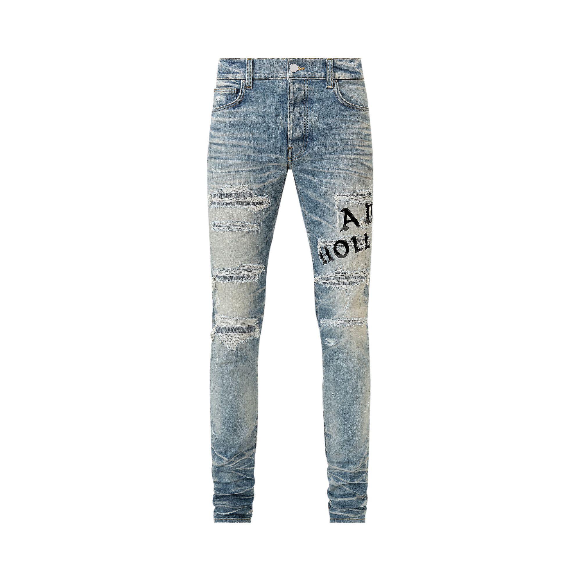 Pre-owned Amiri Hollywood Repaired Jean 'honeycomb Indigo' | Blue | Men's Size 34
