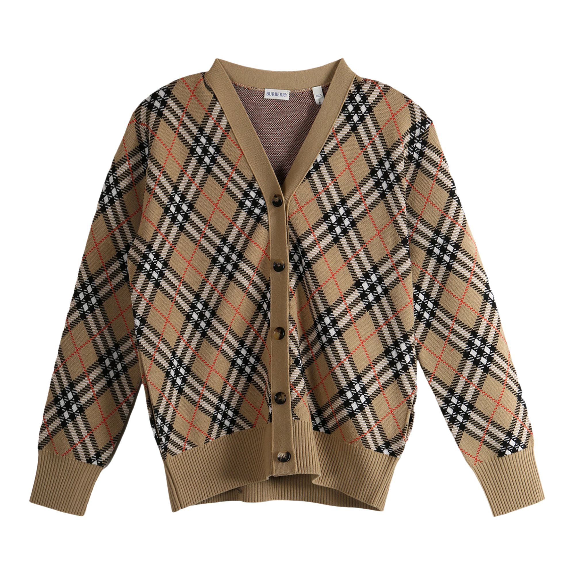 Pre-owned Burberry Checkered Button-up Knit Cardigan 'sand' | Tan | Women's Size M
