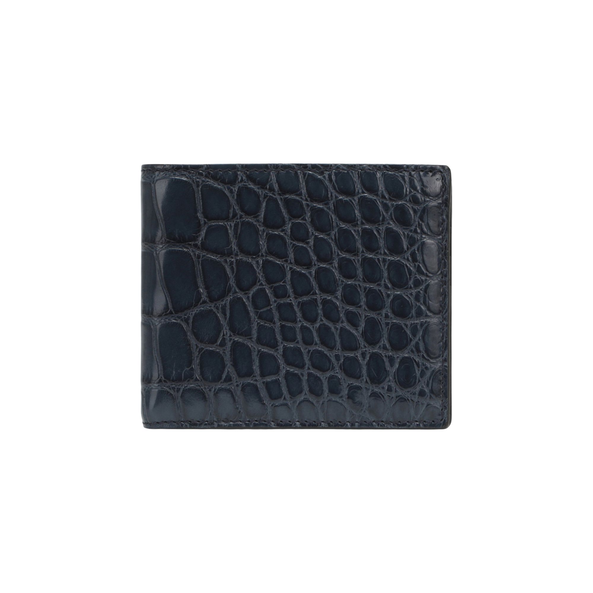 Pre-owned Gucci Crocodile Leather Bifold Wallet 'propane Print' | Blue | Men's Size Onesize