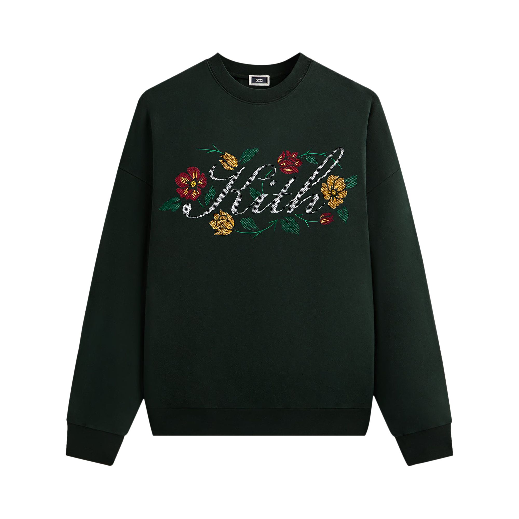 Pre-owned Kith Floral Script Nelson Crewneck 'stadium' | Green | Men's Size Xl