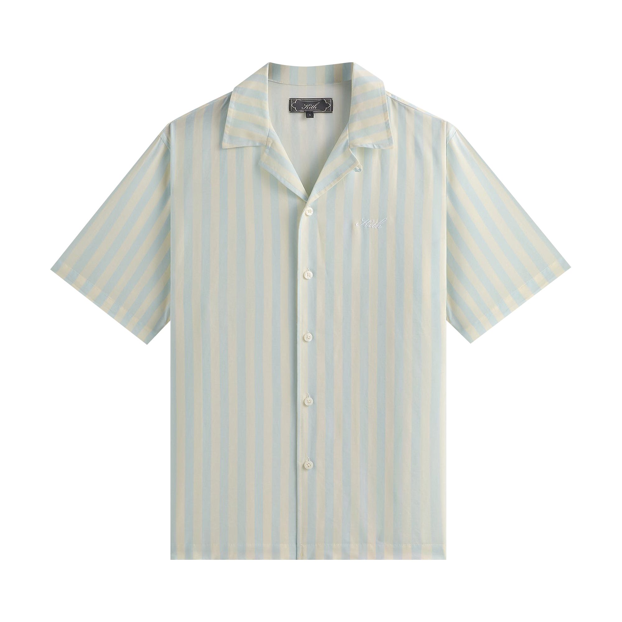 Pre-owned Kith Striped Thompson Camp Collar Shirt 'light Indigo' | Blue | Men's Size L