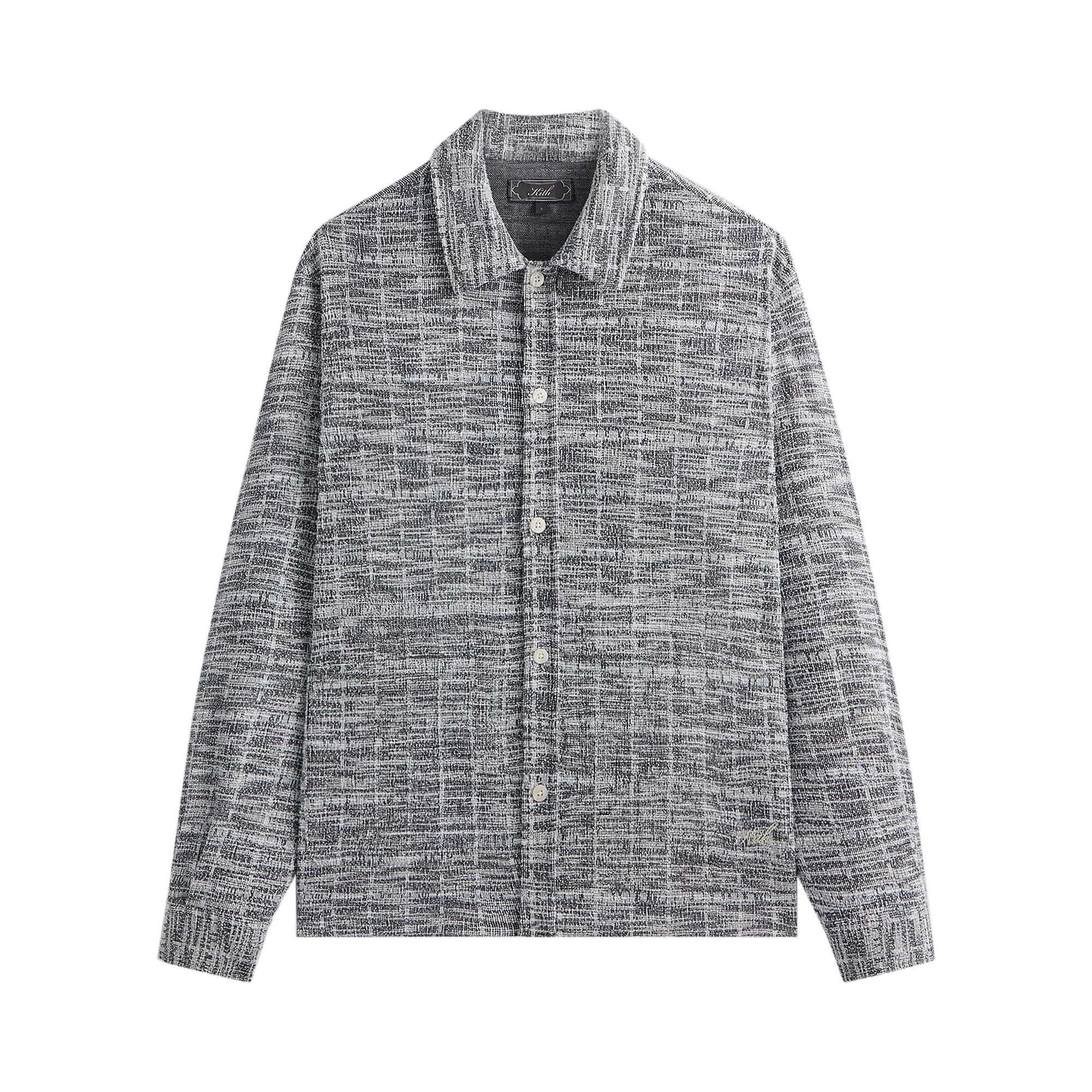 Pre-owned Kith Tweed Long-sleeve Boxy Collared Overshirt 'nocturnal' | Blue | Men's Size Xs