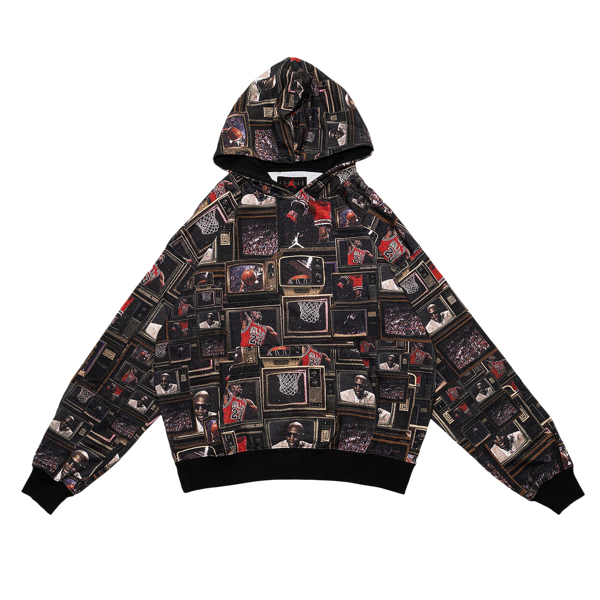 Pre-owned Air Jordan Brooklyn Fleece Printed Pullover Hoodie 'black/sail' | Men's Size Xs