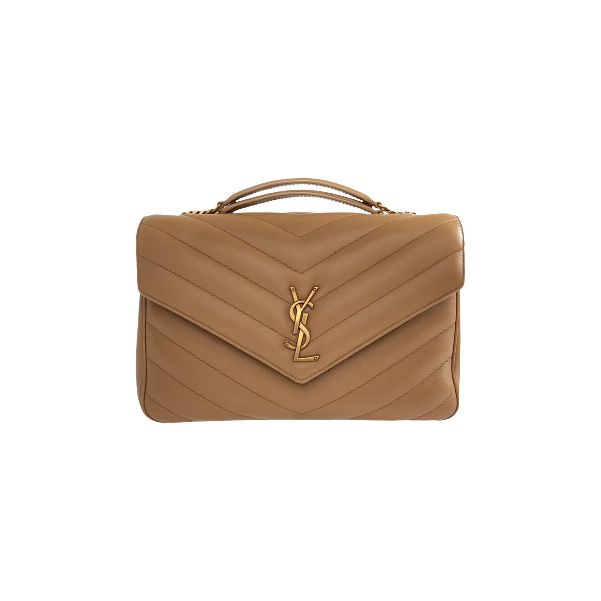 Pre-owned Saint Laurent Loulou Foldover Top Large Shoulder Bag 'natural Tan' | Women's Size Onesize In Brown