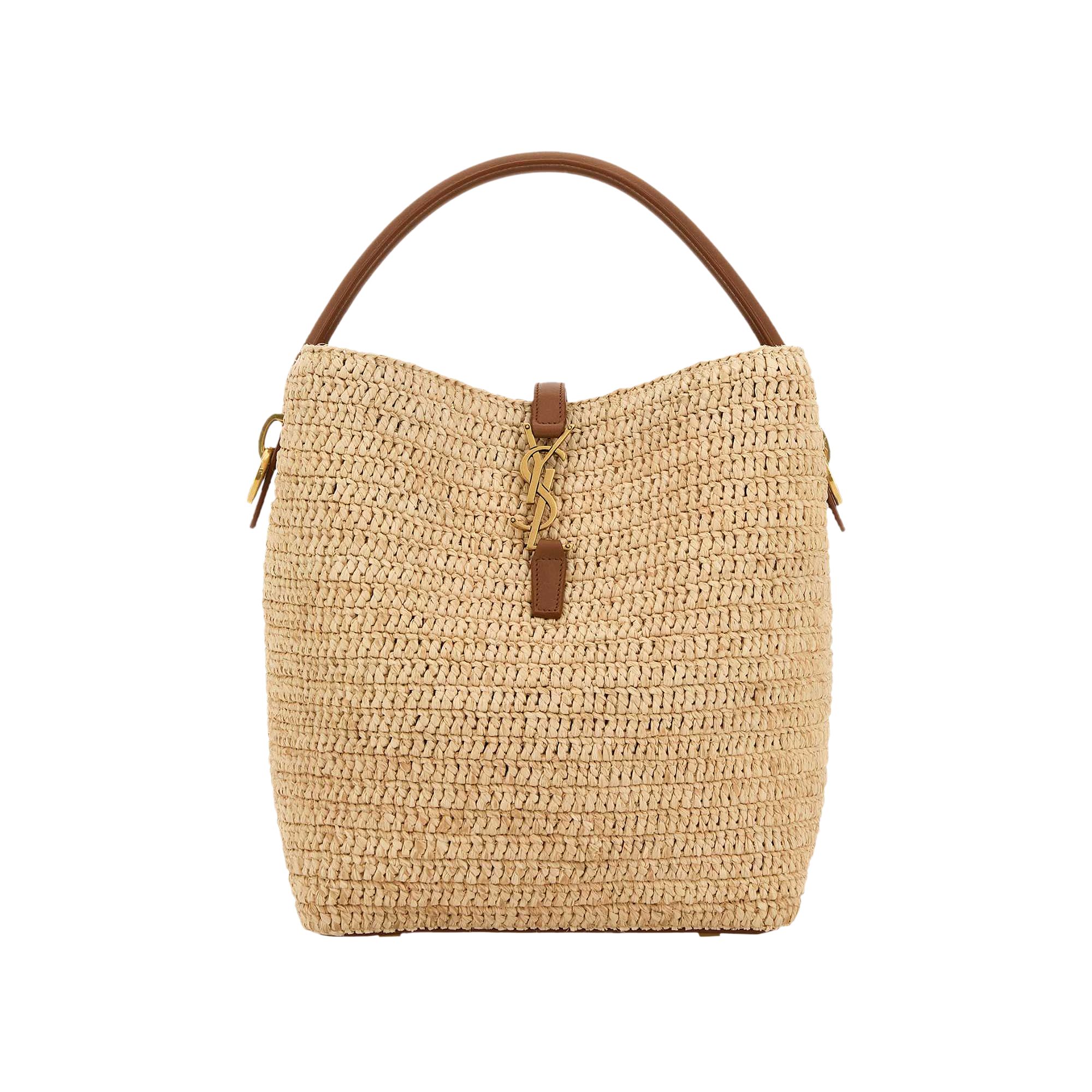 Pre-owned Saint Laurent Le 37 Woven Raffia Bucket Bag 'natural/brick' | Tan | Women's Size Onesize In Brown