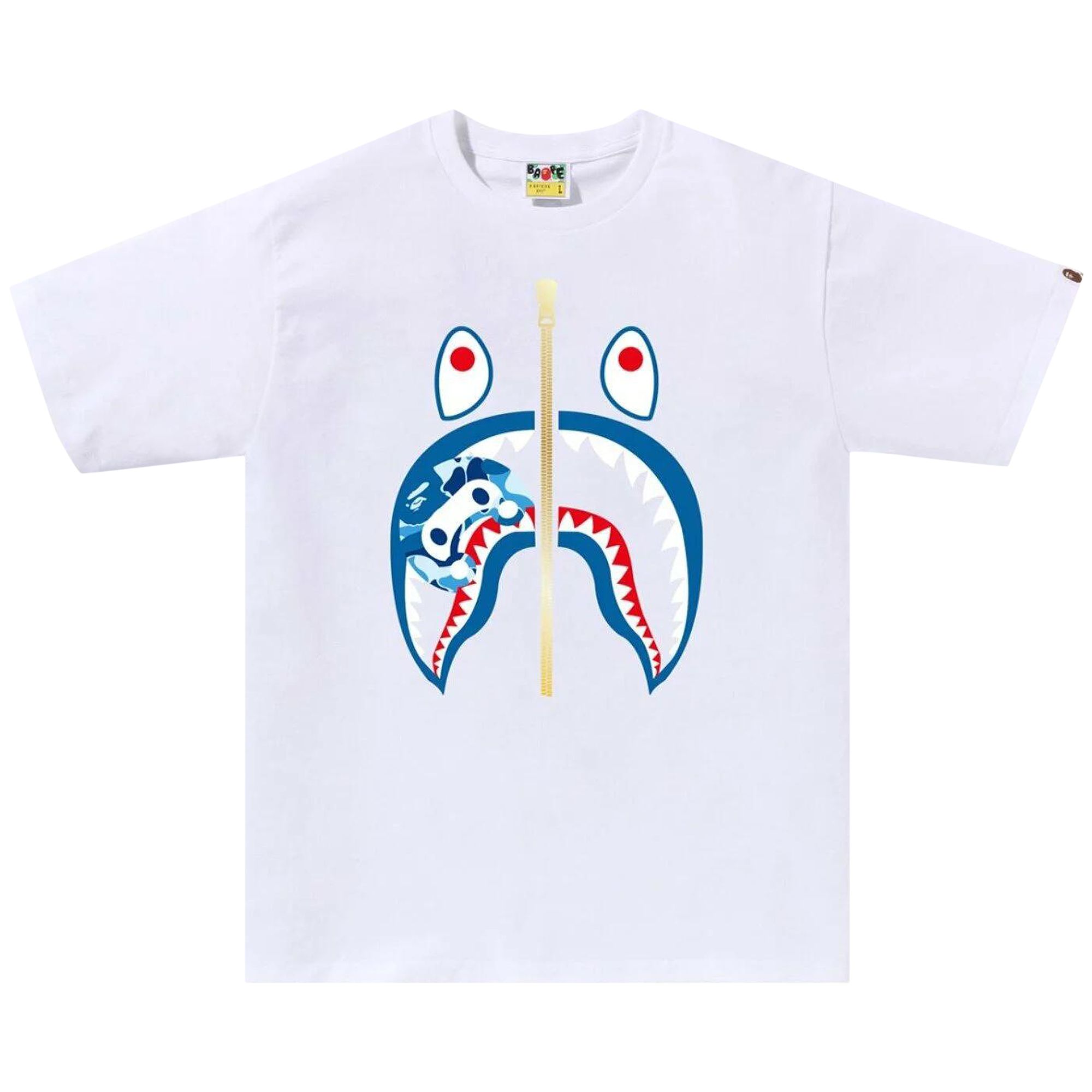 Pre-owned Bape Abc Camo Milo Shark Tee 'white/blue' | Men's Size Xl