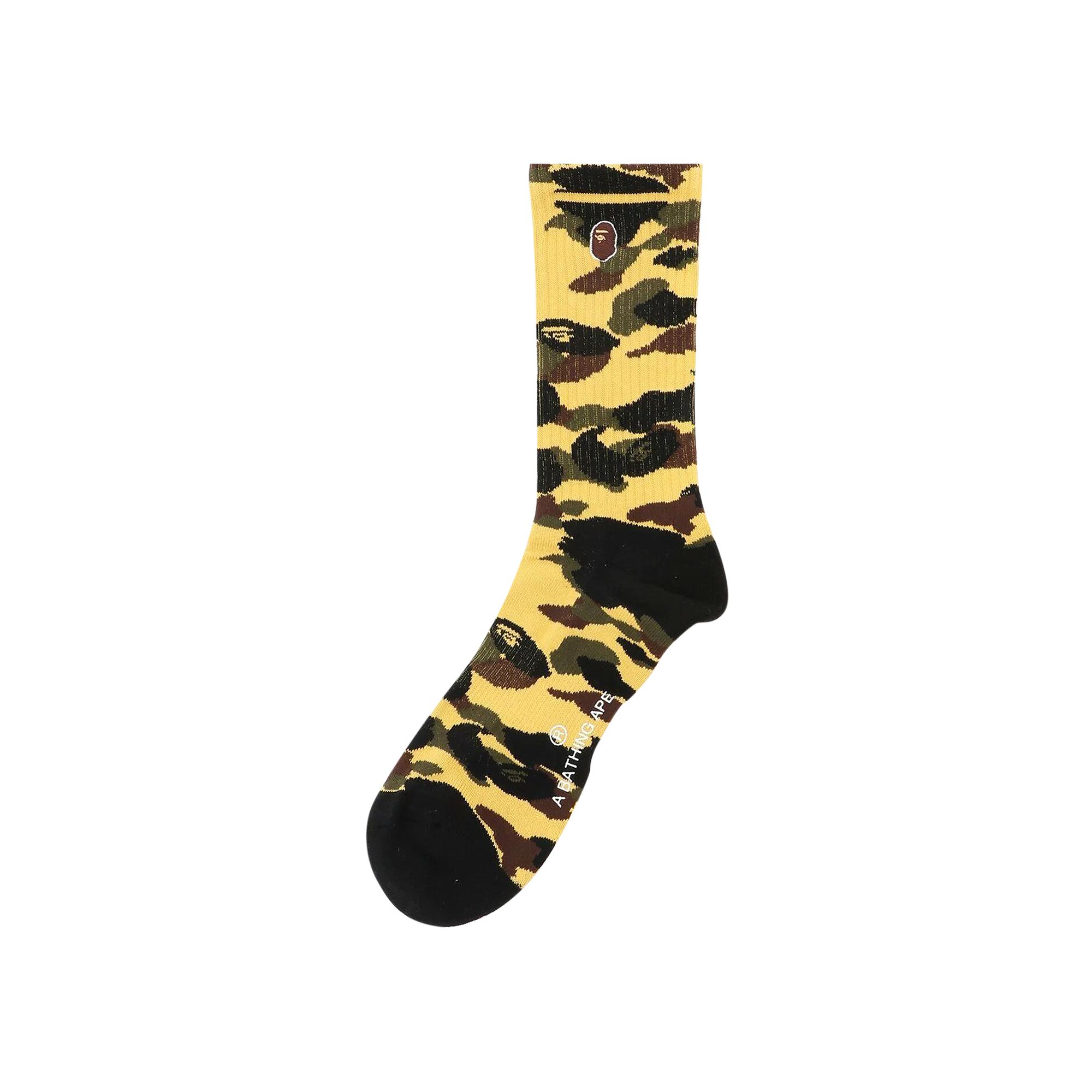 Pre-owned Bape 1st Camo Ape Head One Point Socks 'yellow' | Men's Size L