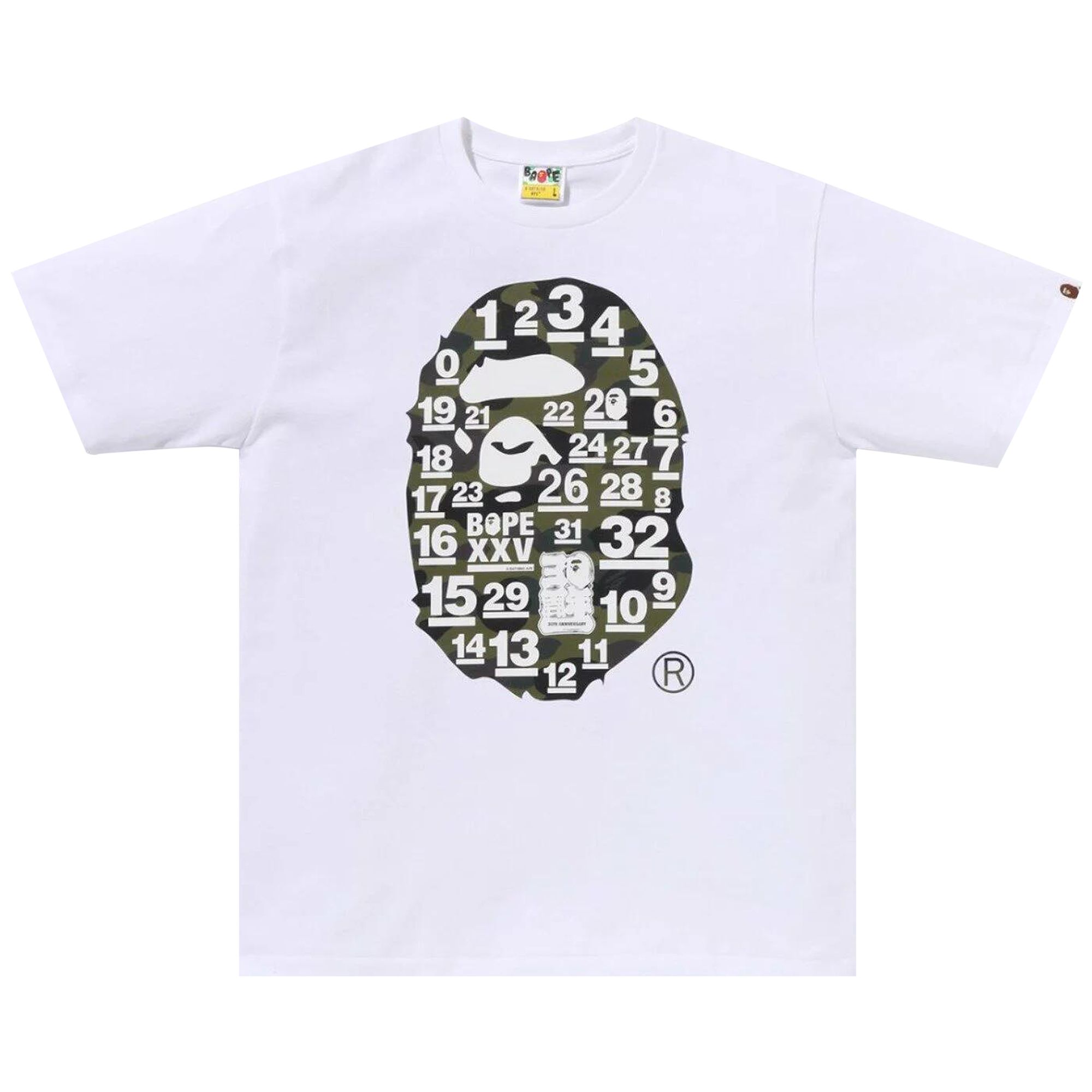 Pre-owned Bape A Bathing Ape 32nd Anniversary 1st Camo Big Ape Head Tee 'white/green' | Men's Size S