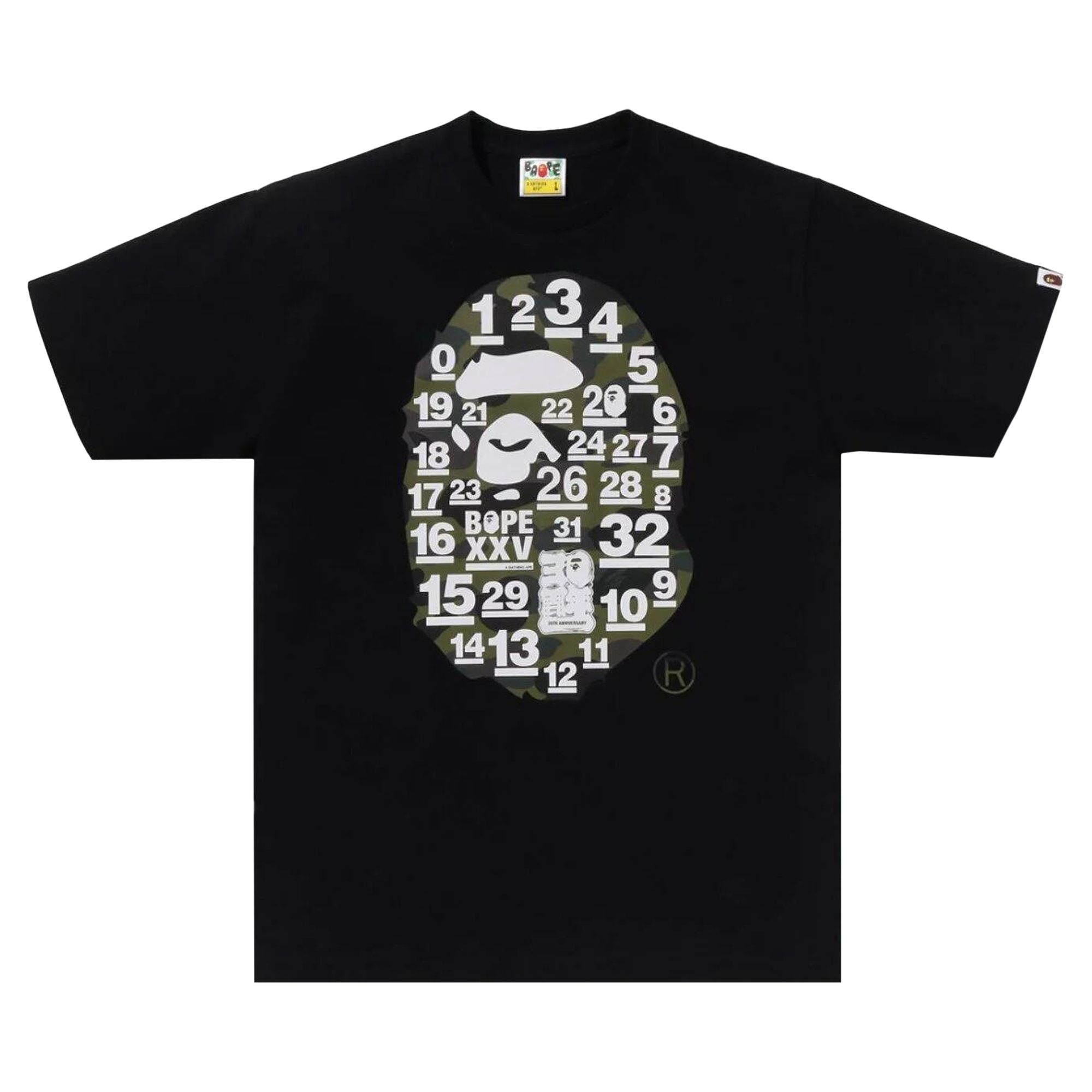 Pre-owned Bape A Bathing Ape 32nd Anniversary 1st Camo Big Ape Head Tee 'black/green' | Men's Size Xl