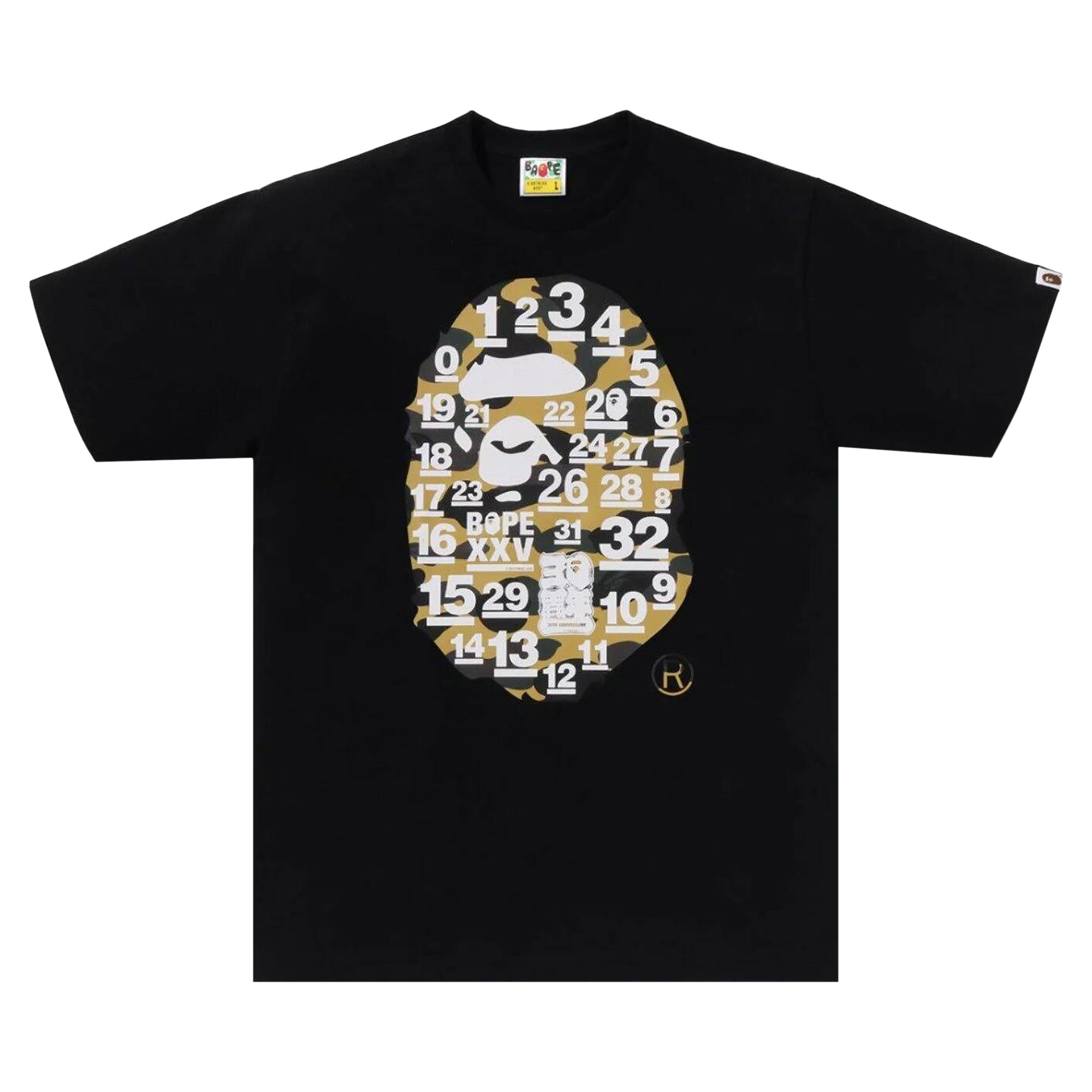 Pre-owned Bape A Bathing Ape 32nd Anniversary 1st Camo Big Ape Head Tee 'black/yellow' | Men's Size Xl