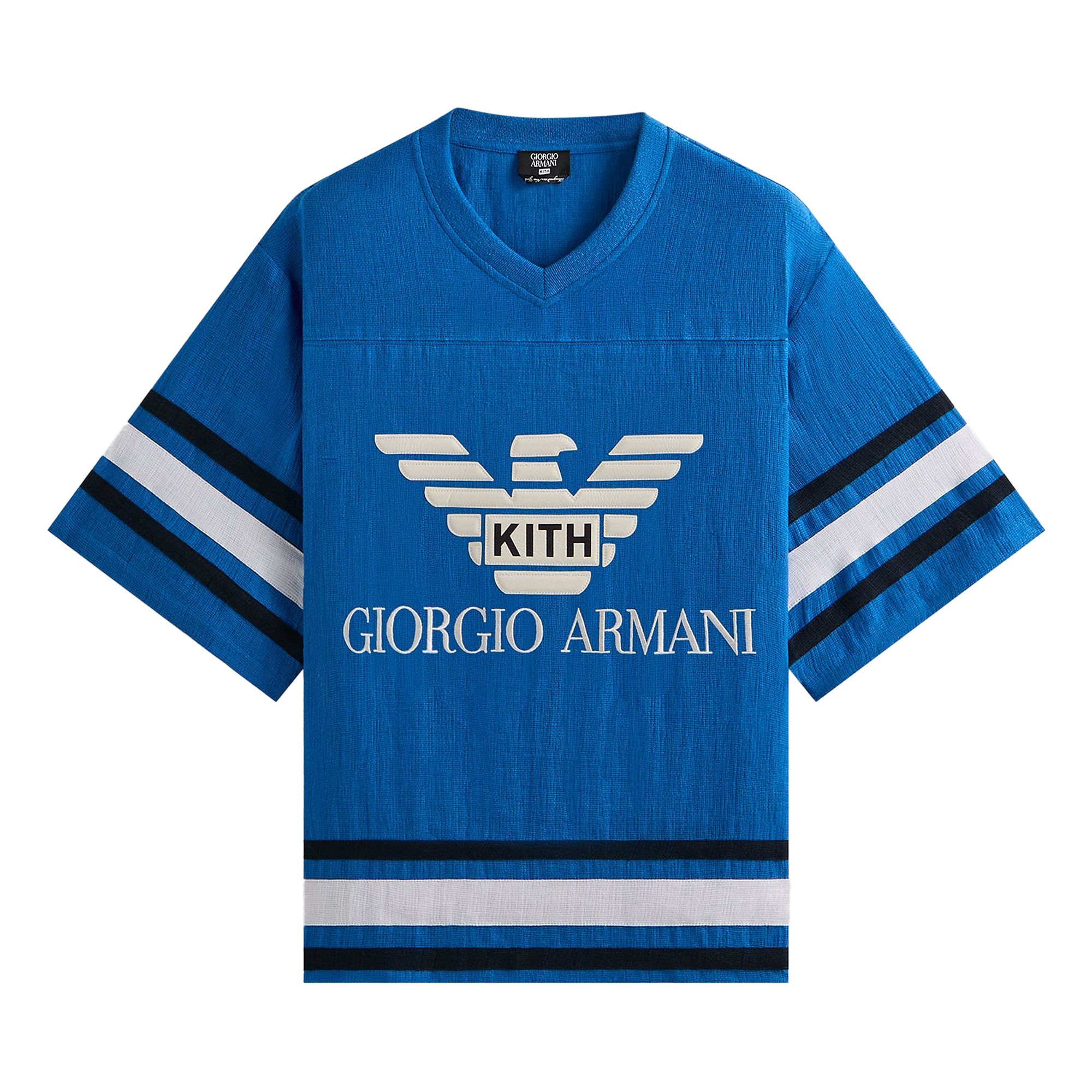 Pre-owned Kith X Giorgio Armani Open Weave Malik Jersey 'lake' | Blue | Men's Size M