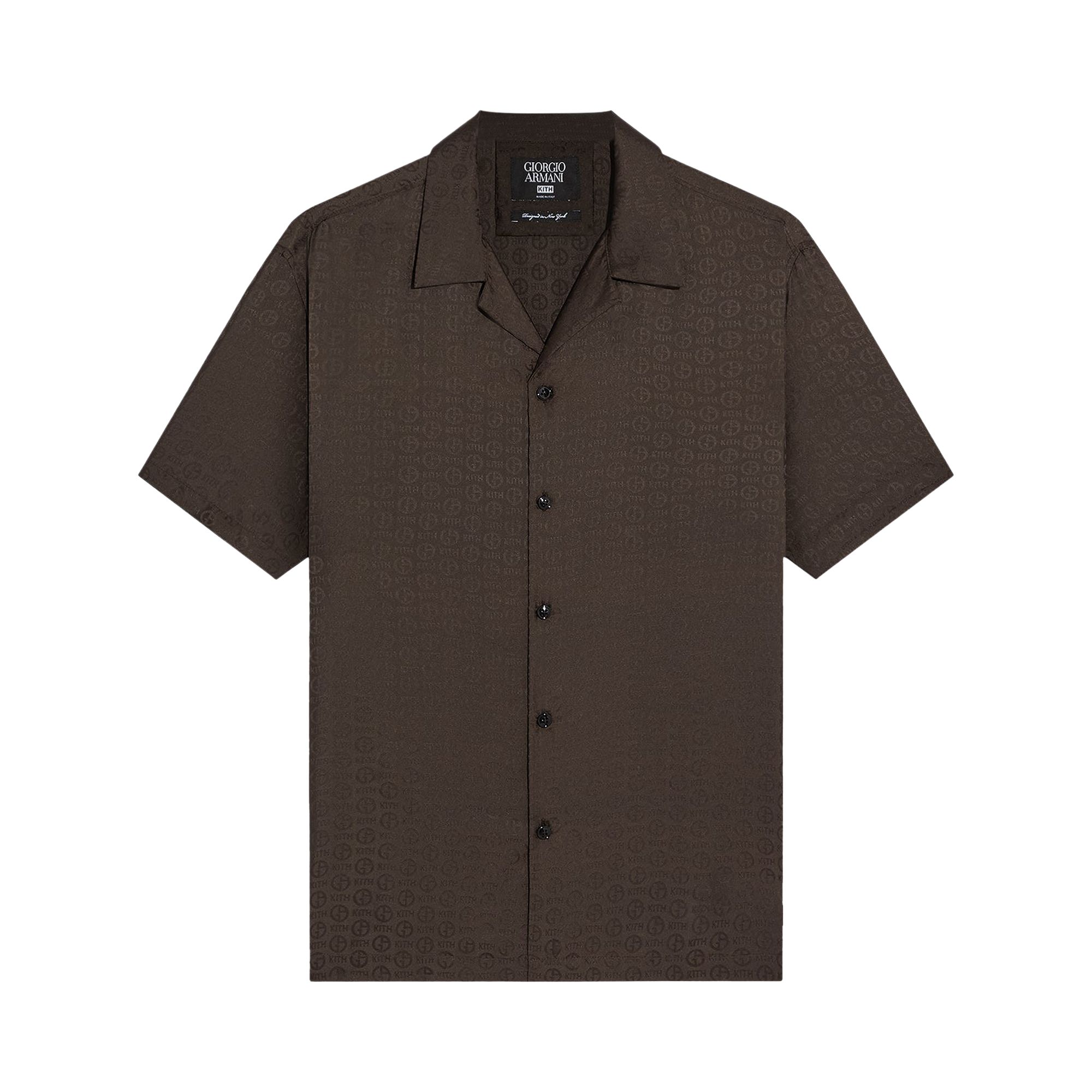 Pre-owned Kith X Giorgio Armani Monogram Short Sleeve Thompson Camp Collar Shirt 'kindling' | Brown | Men's Si