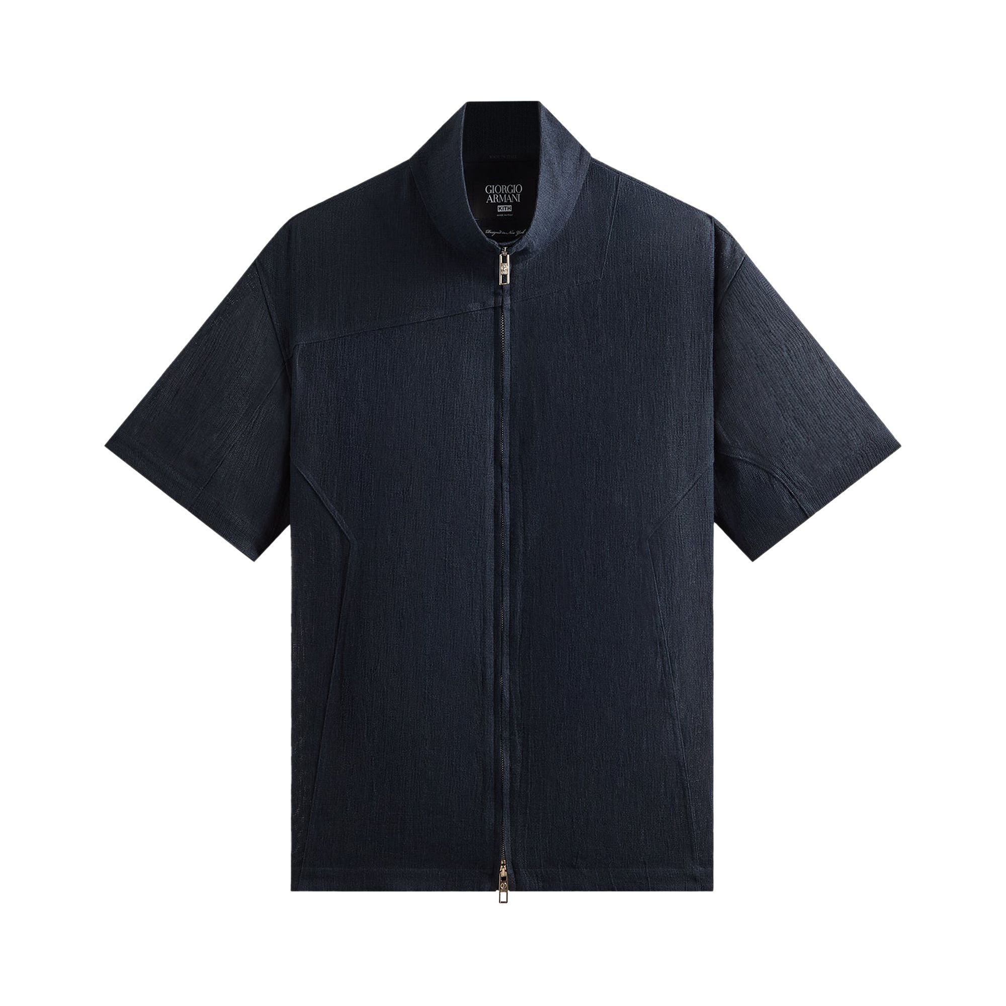 Pre-owned Kith X Giorgio Armani Open Weave Colton Zip-up Shirt 'nocturnal' | Blue | Men's Size S