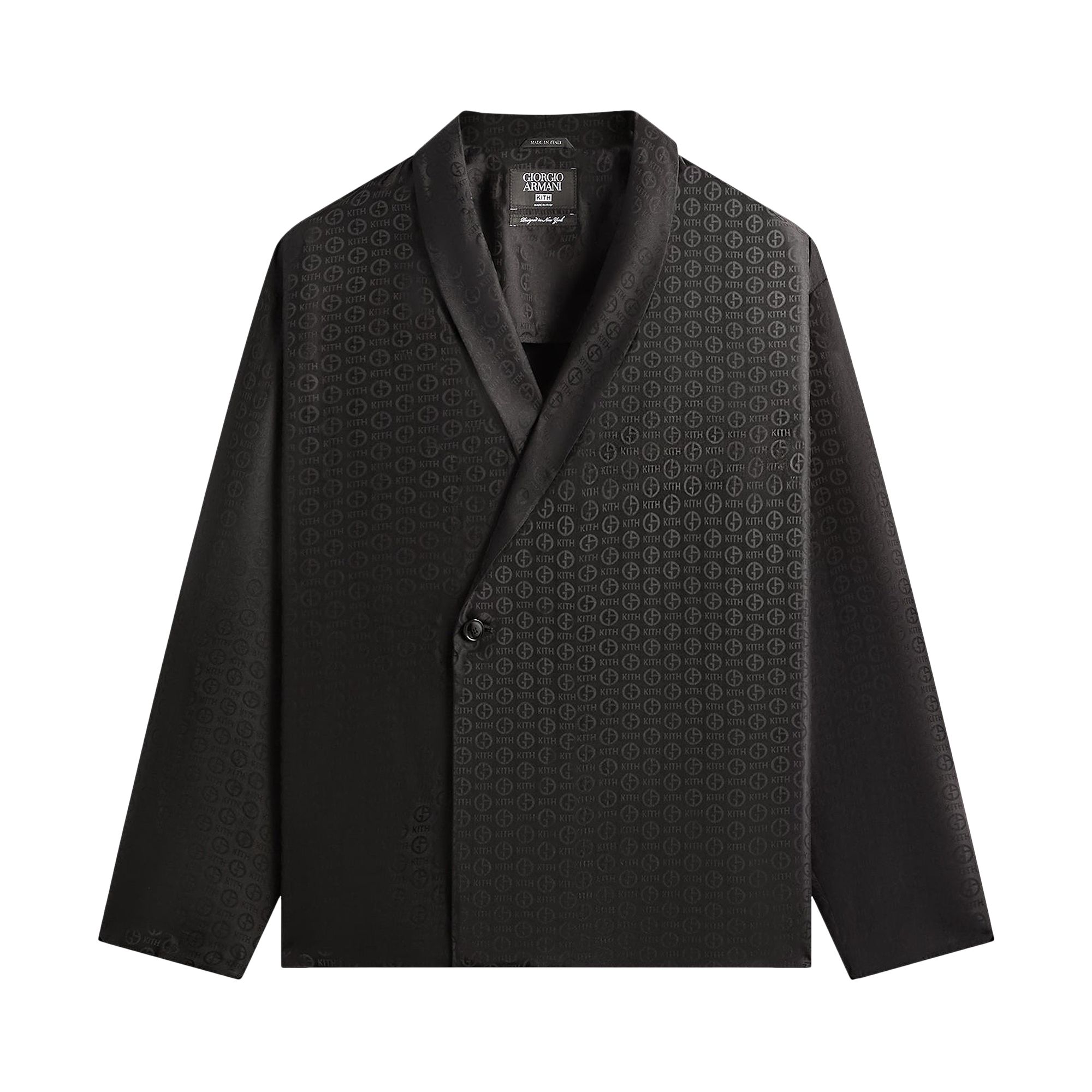 Pre-owned Kith X Giorgio Armani Monogram Long Sleeve Thompson Crossover Shirt 'black' | Men's Size Xl