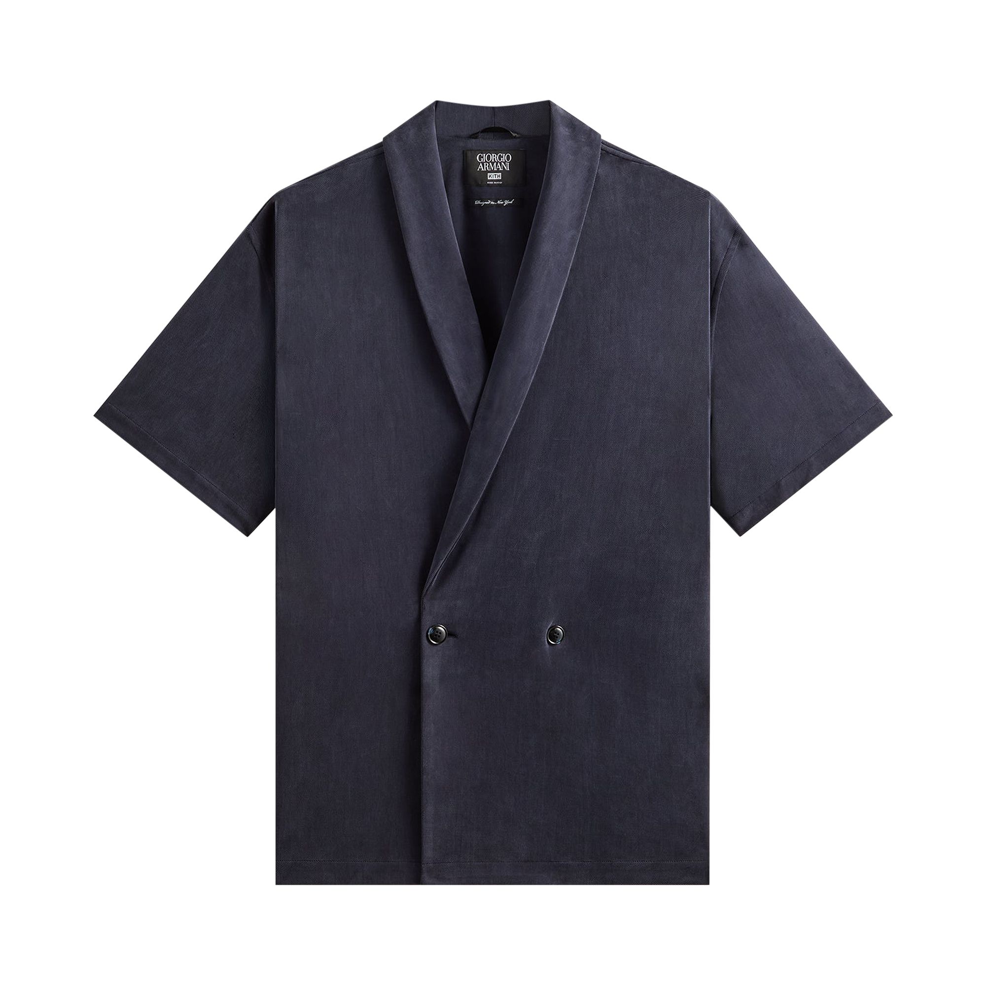 Pre-owned Kith X Giorgio Armani Short Sleeve Thompson Crossover Shirt 'nocturnal' | Blue | Men's Size S