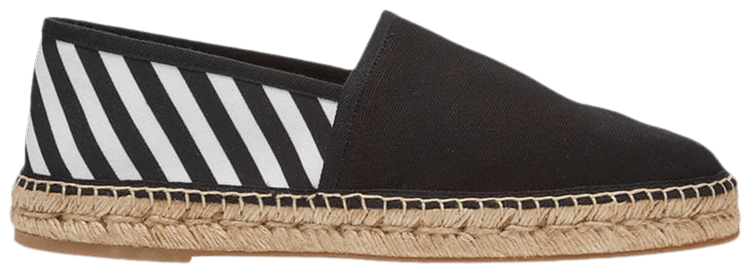 Off White Canvas Espadrilles Black White Stripes