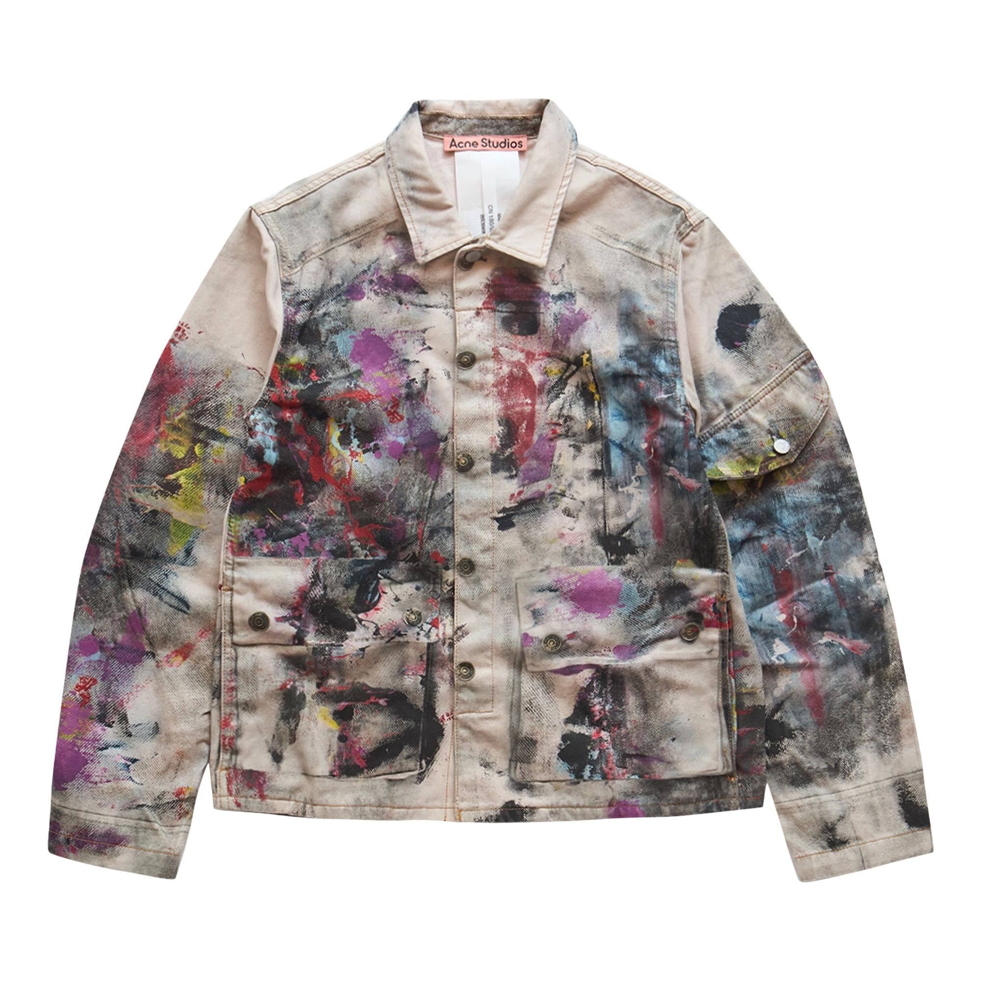 Pre-owned Acne Studios Painter Trompe L'oeil Denim Jacket 'white/multicolor' | Men's Size 50