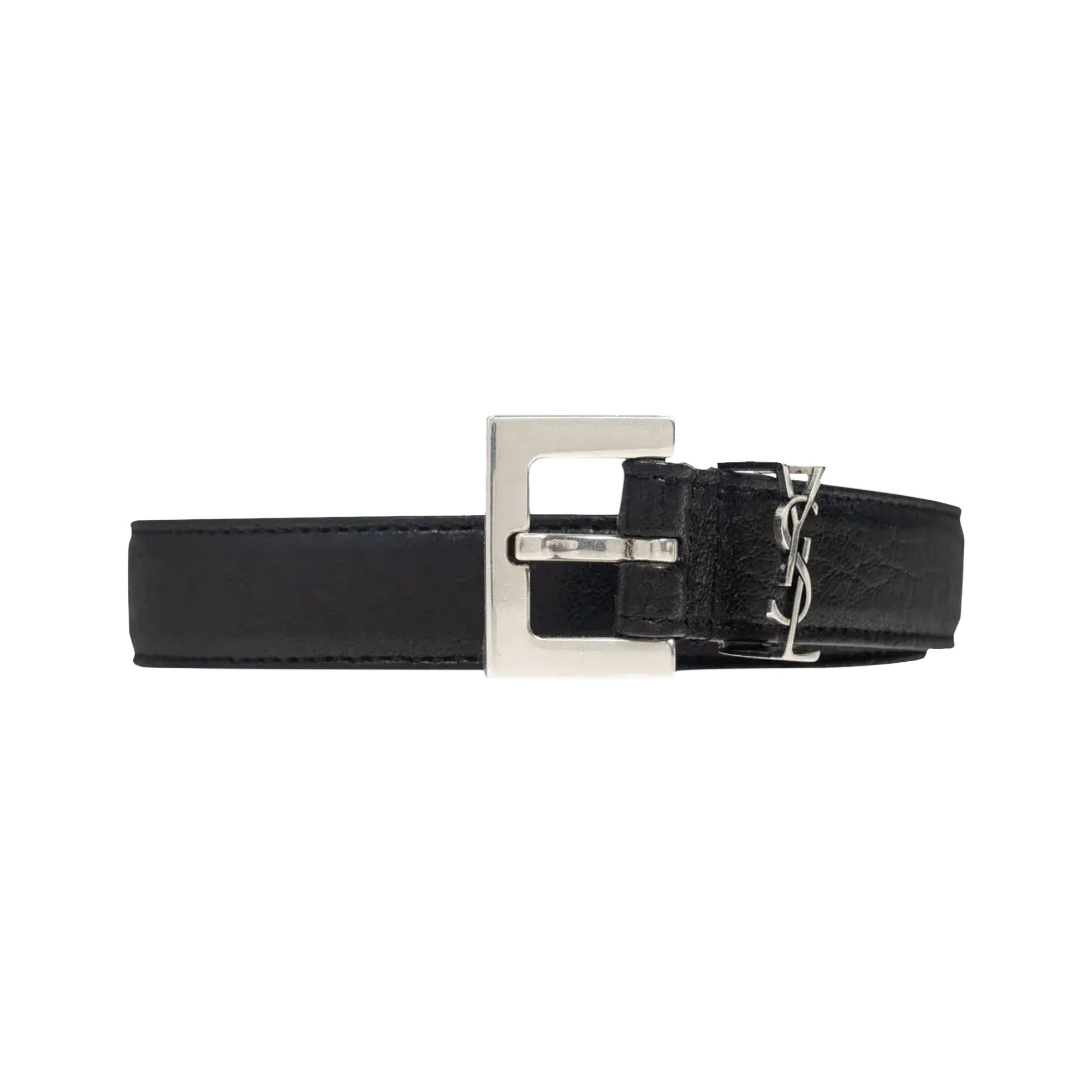 Pre-owned Saint Laurent Logo Plaque Buckled Belt 'black' | Men's Size 85