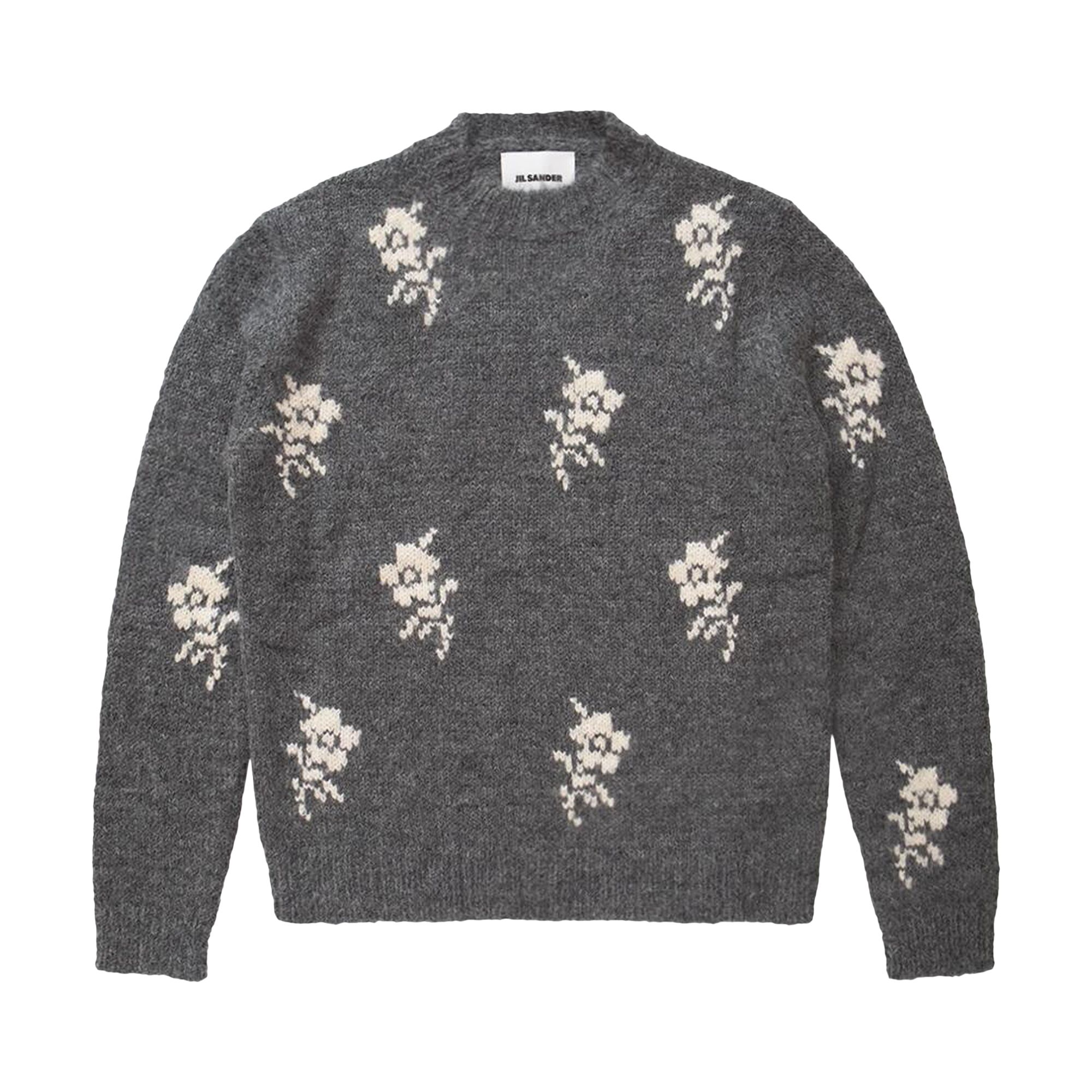 Pre-owned Jil Sander Flowers Intarsia Crewneck Sweater 'moonless Night' | Green | Men's Size 50
