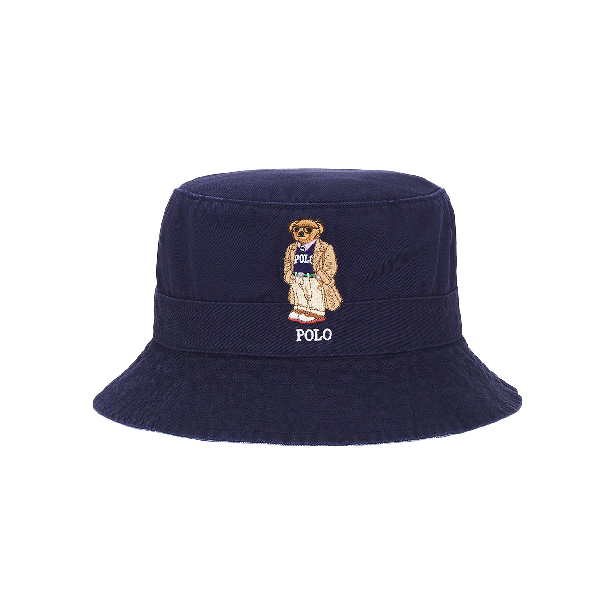 Pre-owned Polo Ralph Lauren Classic Twill Novelty Bear Loft Bucket Hat 'newport Navy' | Blue | Men's Size S/m