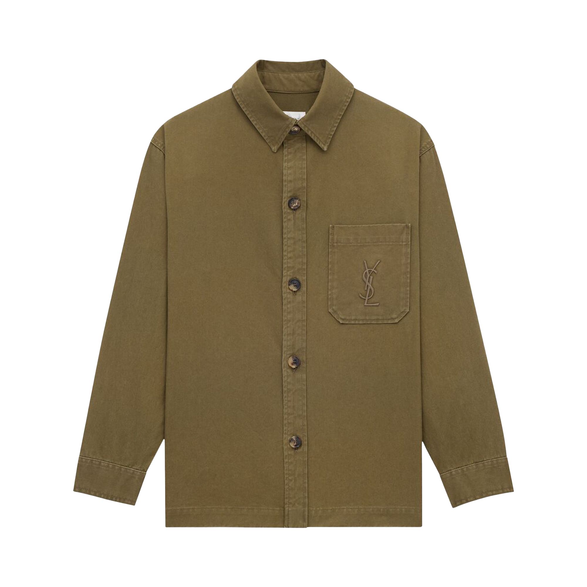 Pre-owned Saint Laurent Solferino Overshirt 'vintage Khaki' | Green | Men's Size L