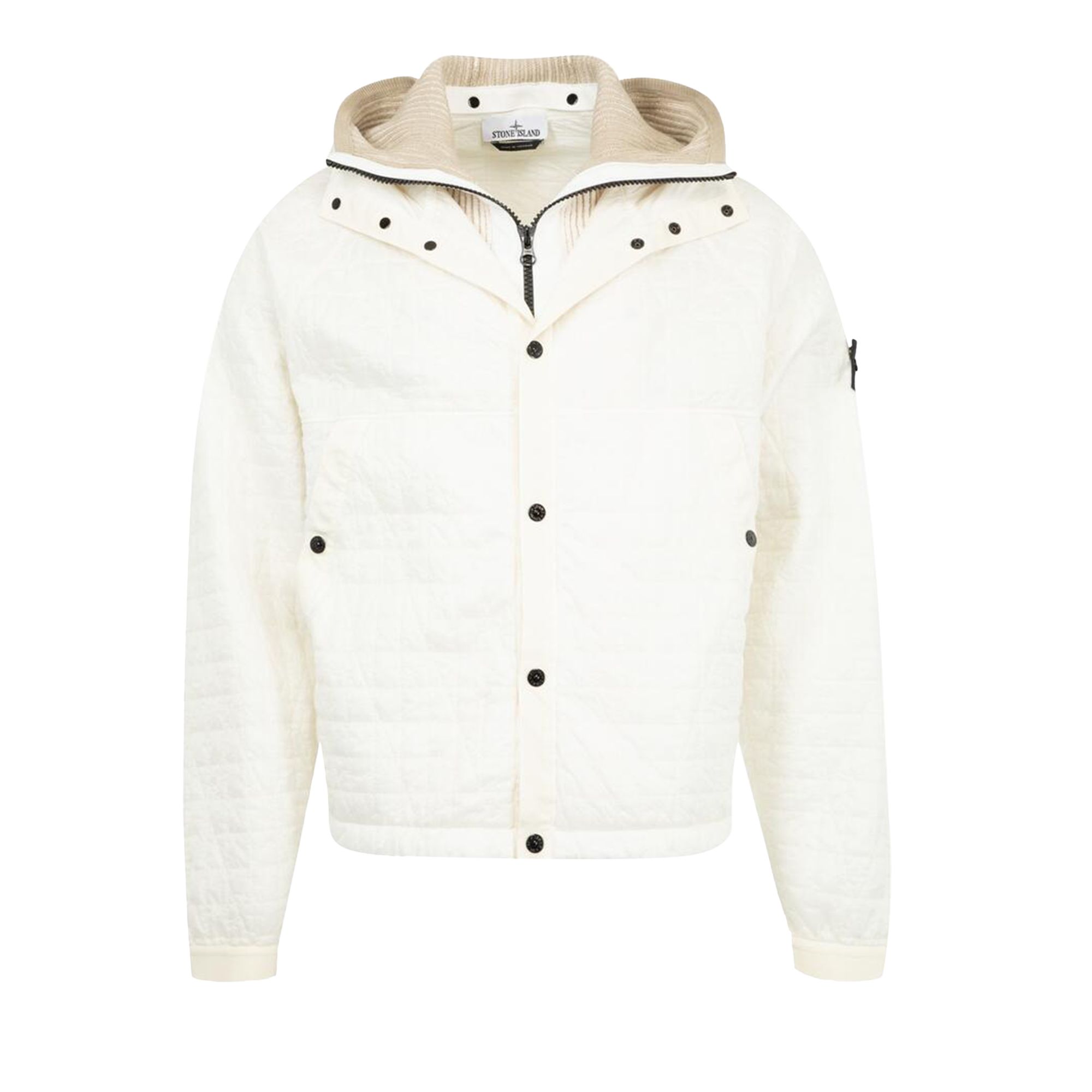 Pre-owned Stone Island Padded Logo Motif Hooded Jacket 'ivory' | White | Men's Size Xl
