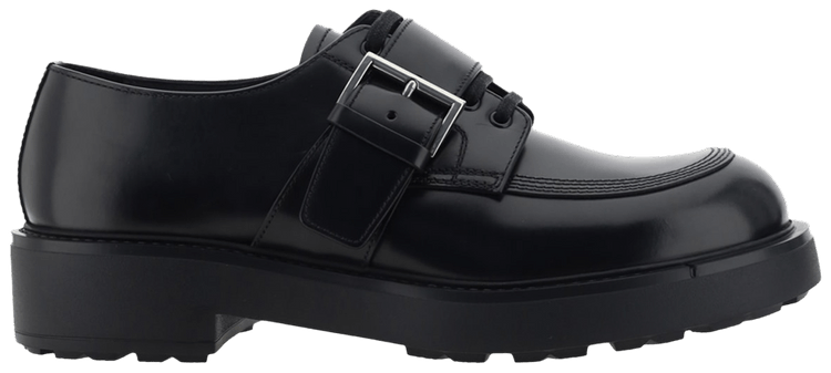 Prada Buckled Brushed Leather Derby Black