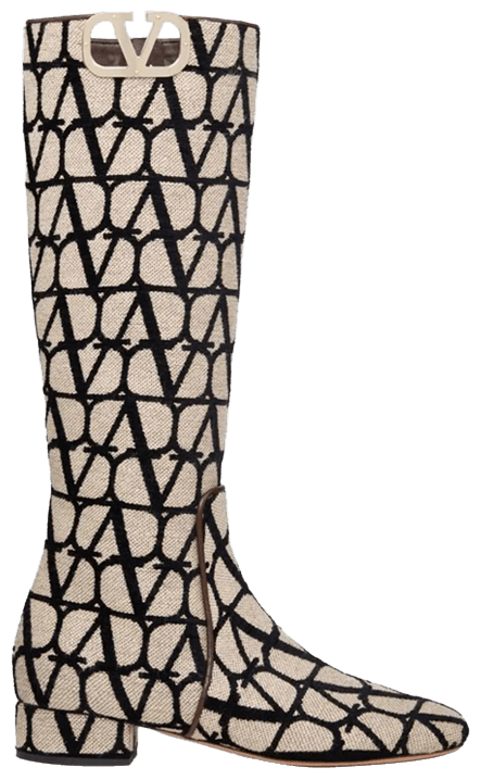 Valentino Wmns V Logo Toile Iconographe Boot Beige Black
