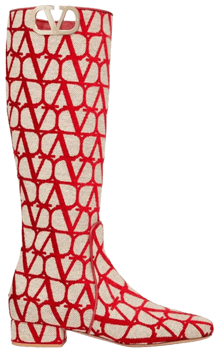 Valentino Wmns V Logo Toile Iconographe Boot Beige Red