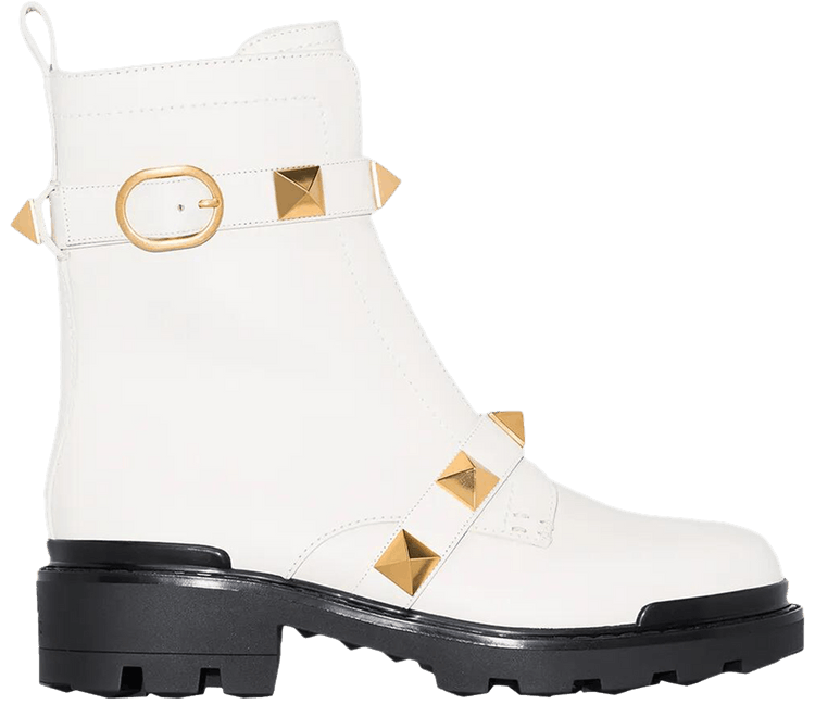 Valentino Wmns Roman Stud Biker Boot White