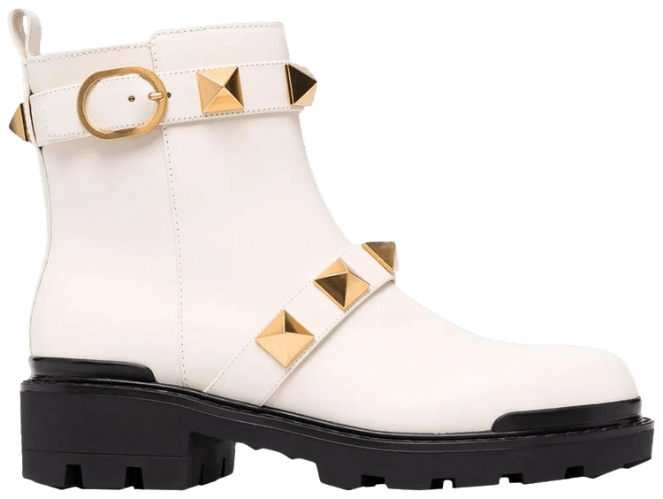 Valentino Wmns Roman Stud Combat Boot Ivory