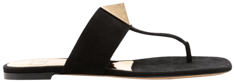 Valentino Wmns One Stud Flat Thong Sandal Black Gold