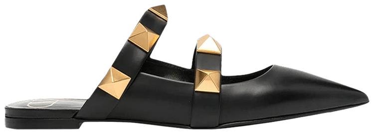 Valentino Wmns Roman Stud Pointed Toe Mule Black Gold
