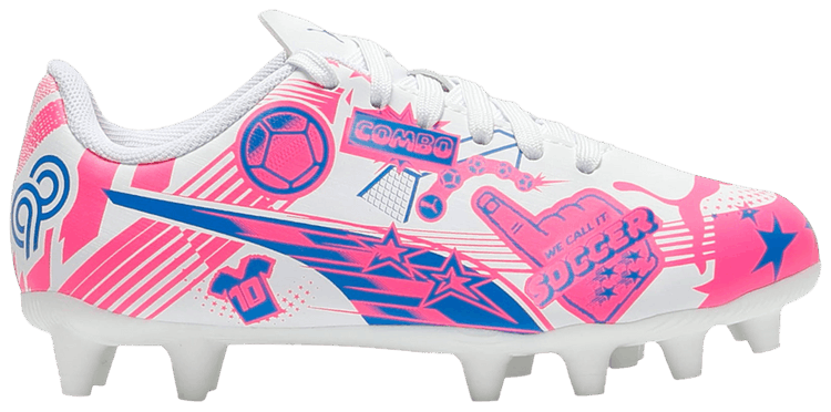 Christian Pulisic x Puma Ultra Legacy FGAG Big Kid Allover Print   Poison Pink Ultra Blue