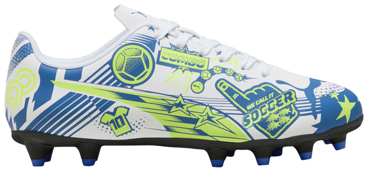 Christian Pulisic x Puma Ultra Legacy FGAG Big Kid Allover Print   Lake Blue Yellow Alert