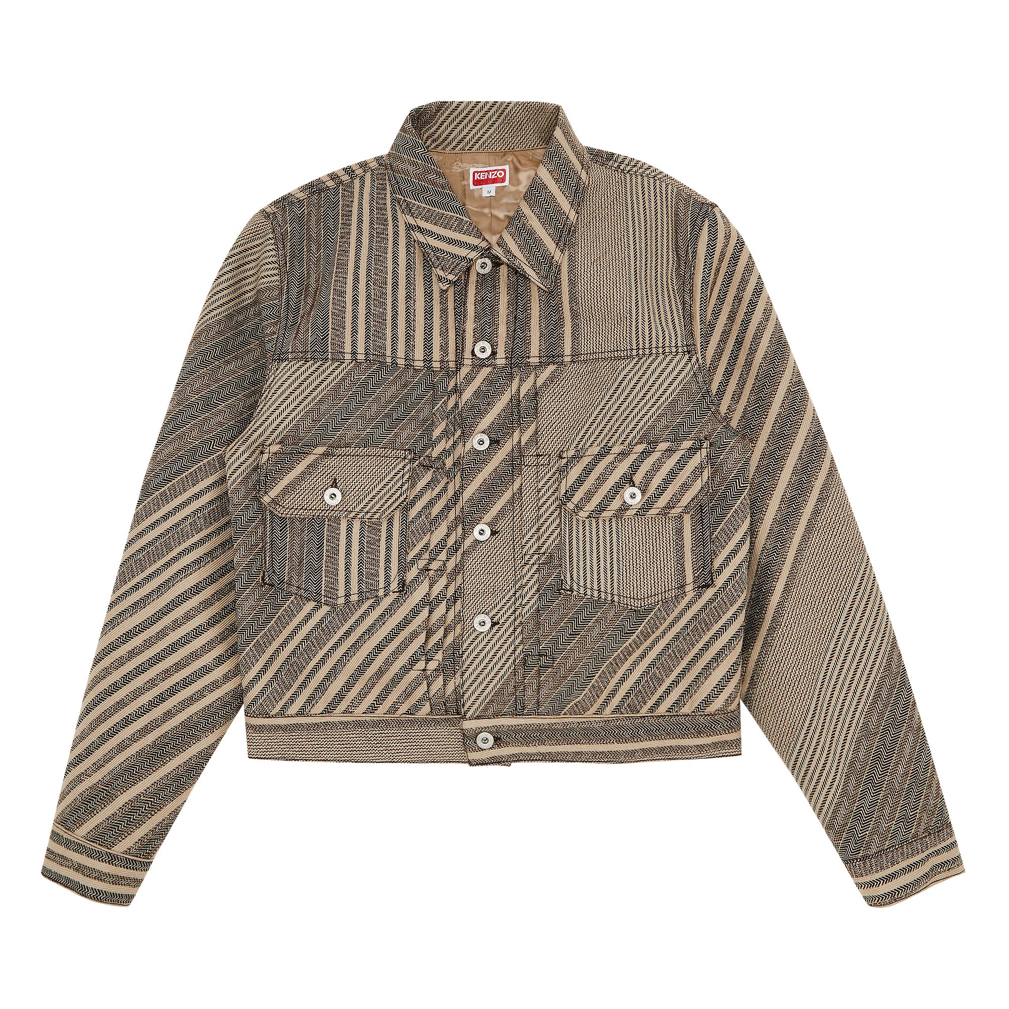 Pre-owned Kenzo Diagonal Stripe Slim Pleated Trucker Jacket 'beige' | Tan | Men's Size Xl In Brown