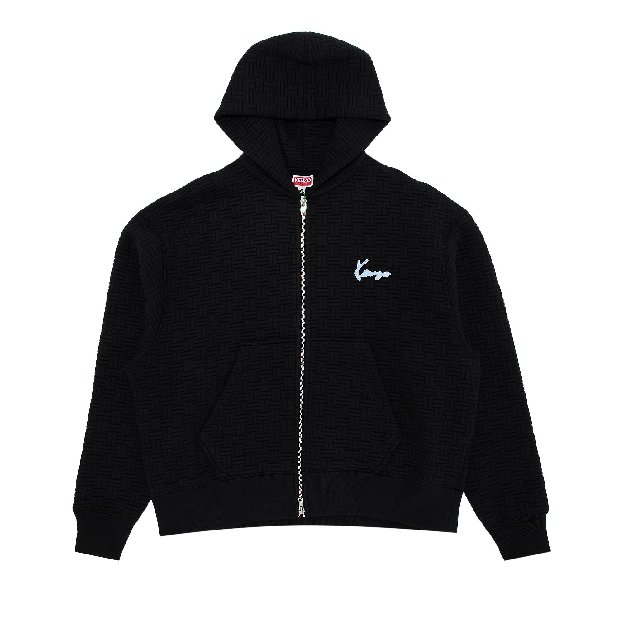 Pre-owned Kenzo Weave Embroidered Boxy Full Zip Hoodie 'black' | Men's Size M