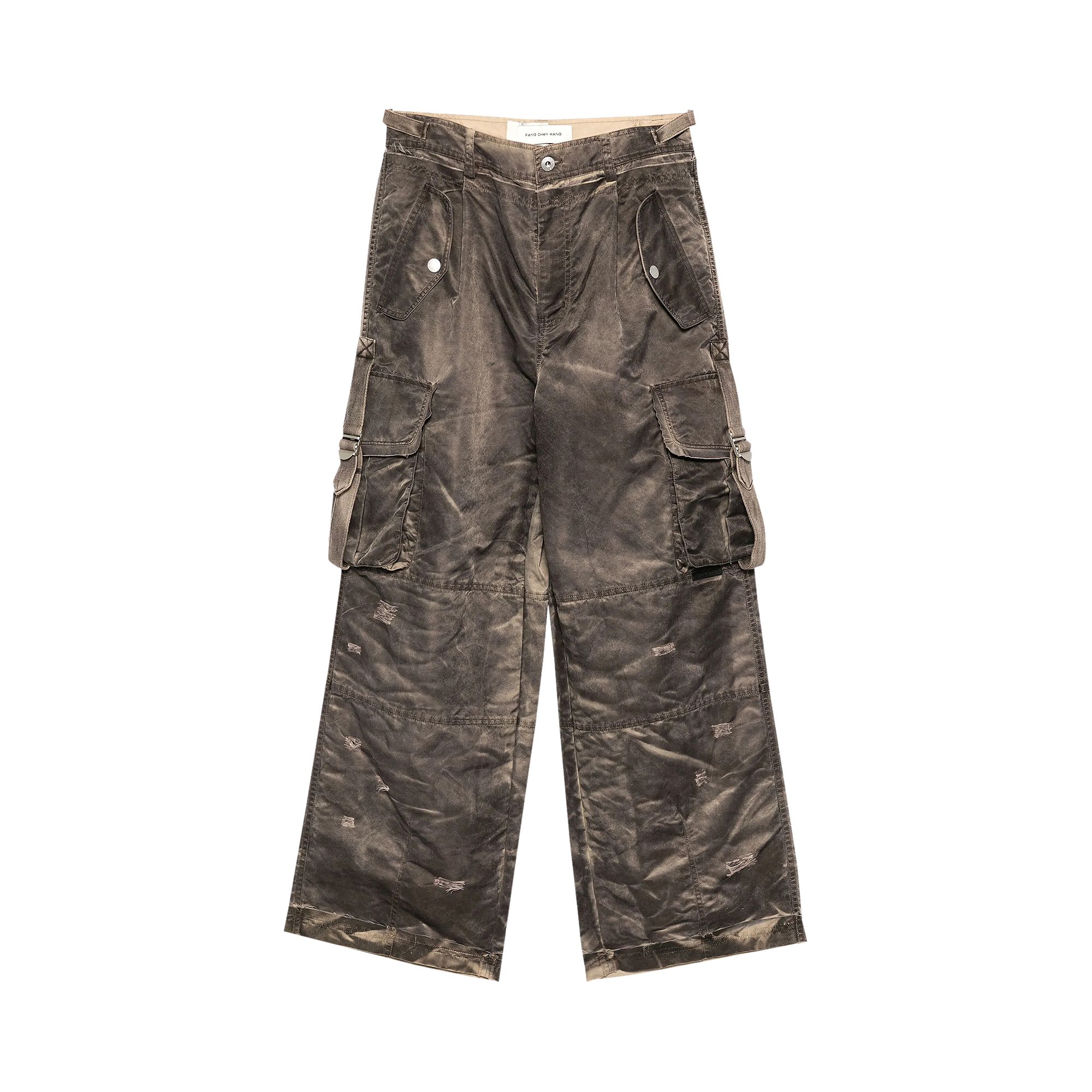 Pre-owned Feng Chen Wang Nylon Cargo Pants 'sand Washed' | Brown | Men's Size S