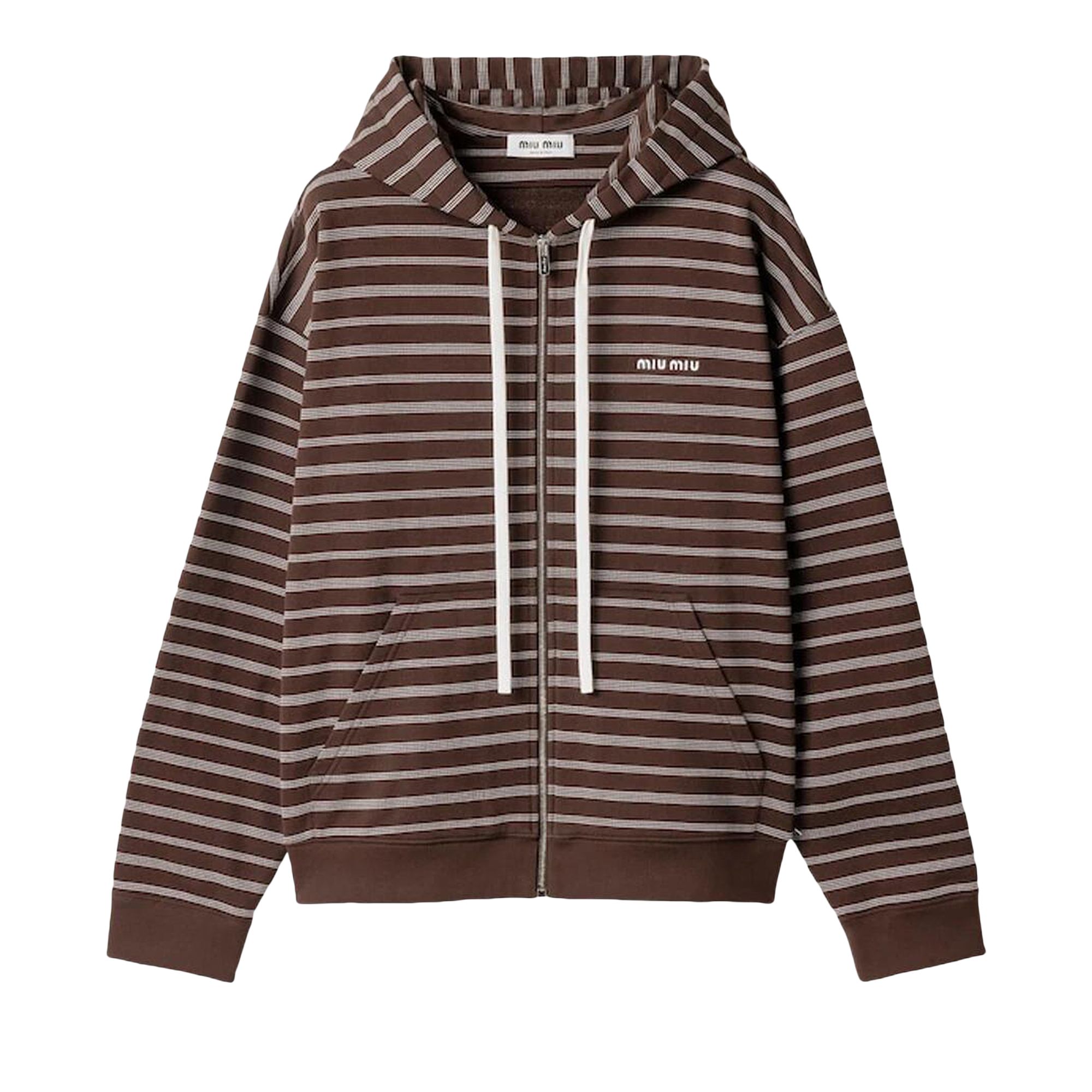 Pre-owned Miu Miu Striped Hoodie 'cacao/white' | Brown | Women's Size Xs