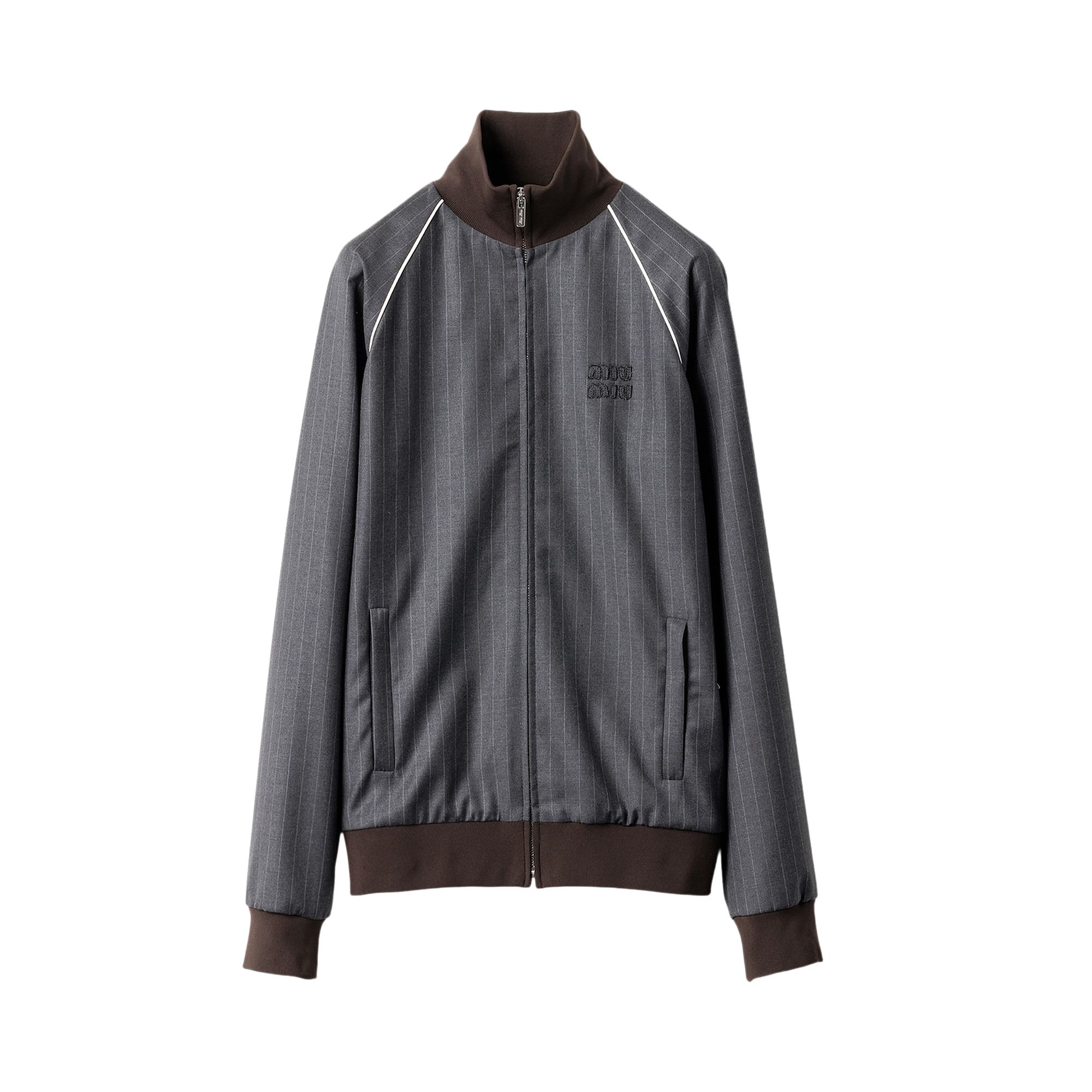 Pre-owned Miu Miu Pinstripe Zipped Blouson 'slate Grey' | Women's Size 40 In Gray