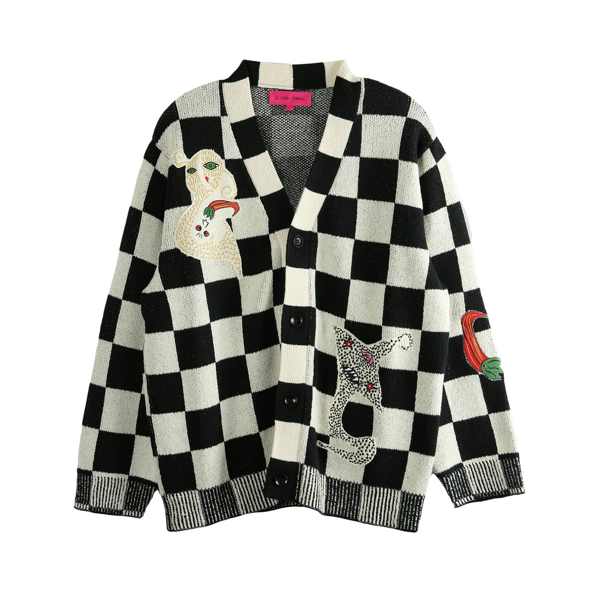 Pre-owned The Elder Statesman Nora Lite Creatures Cardigan 'black/natural Check' | Men's Size L
