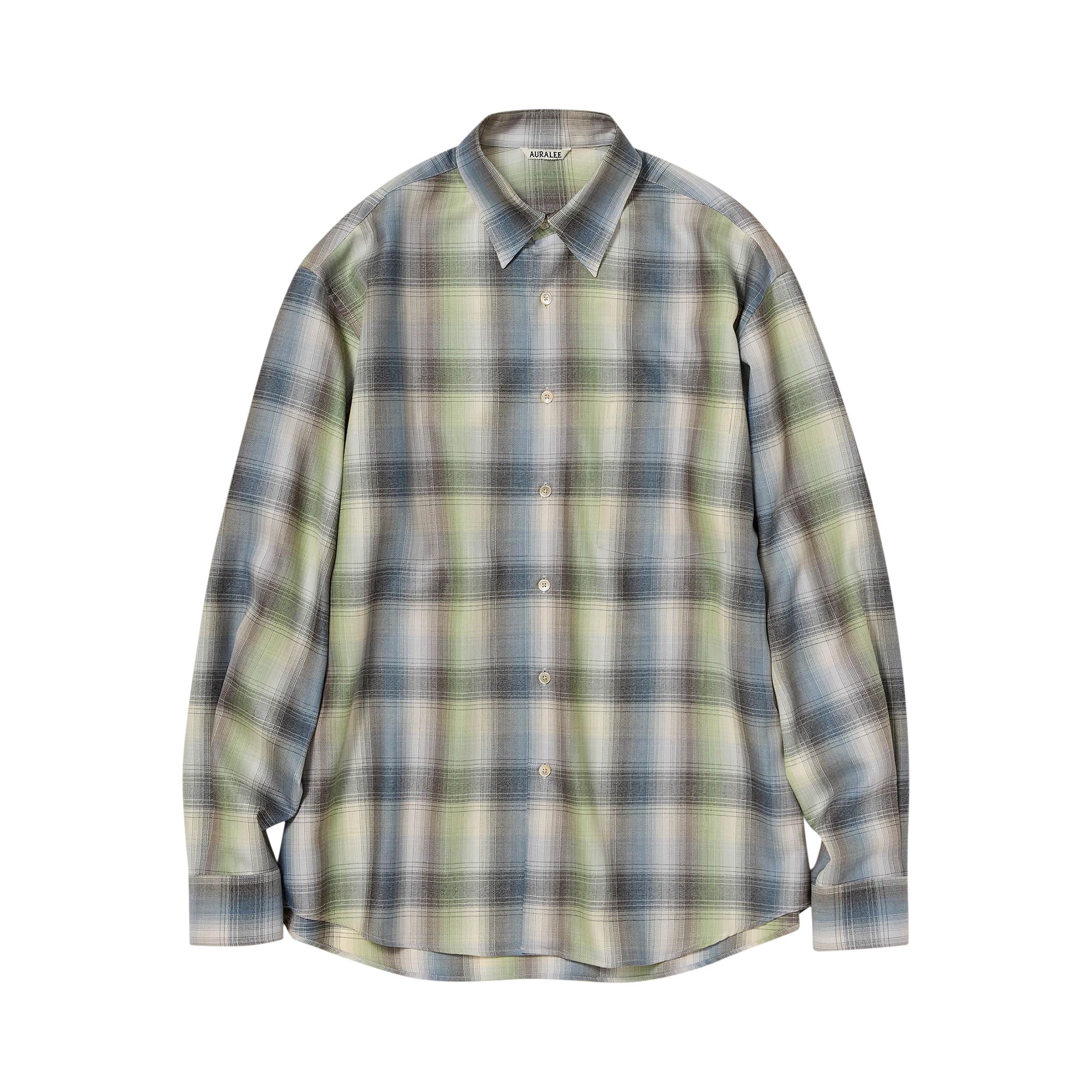 Pre-owned Auralee Super Light Wool Check Shirt 'blue Green Check' | Men's Size 4
