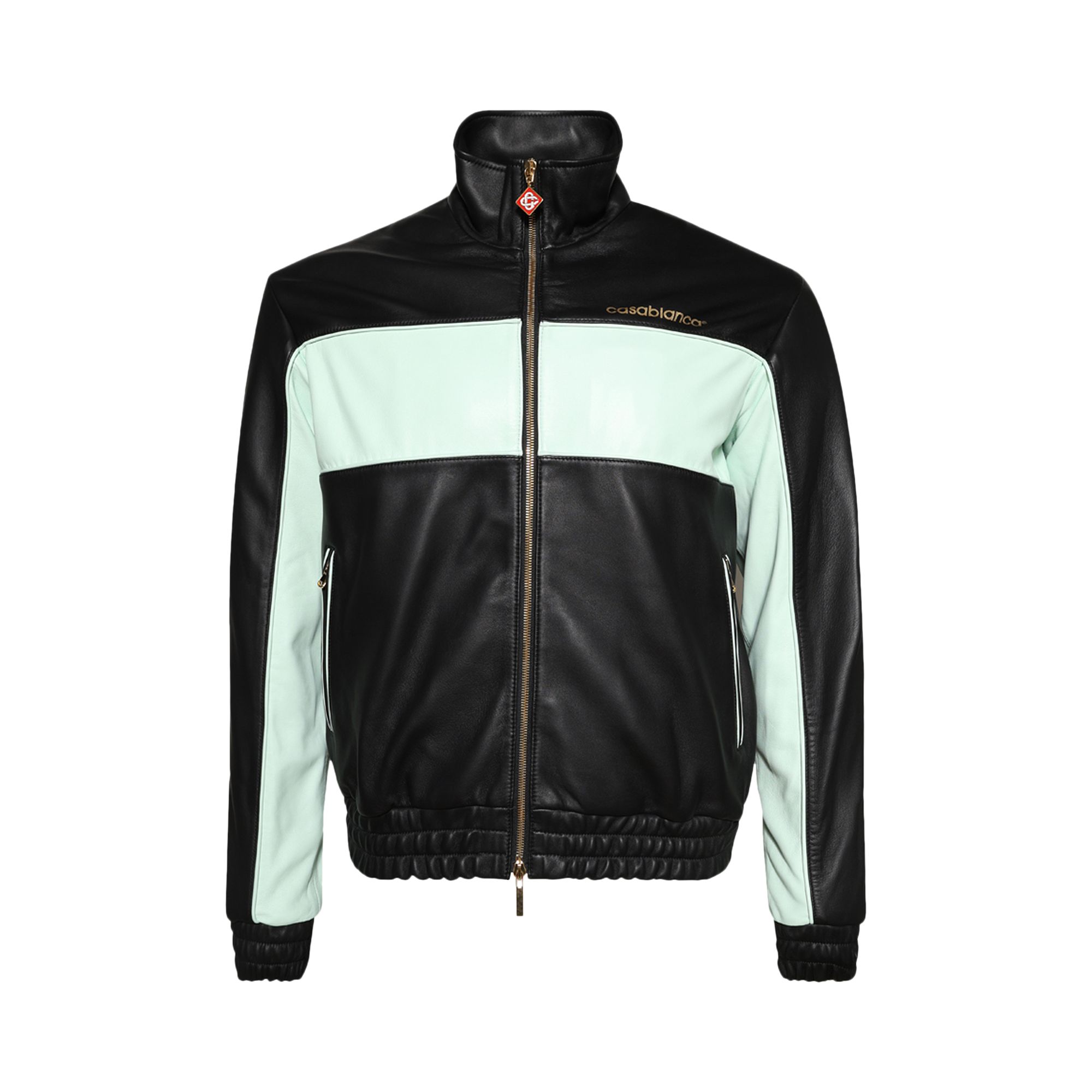 Pre-owned Casablanca Monogram Leather Track Jacket 'black/mint' | Men's Size M