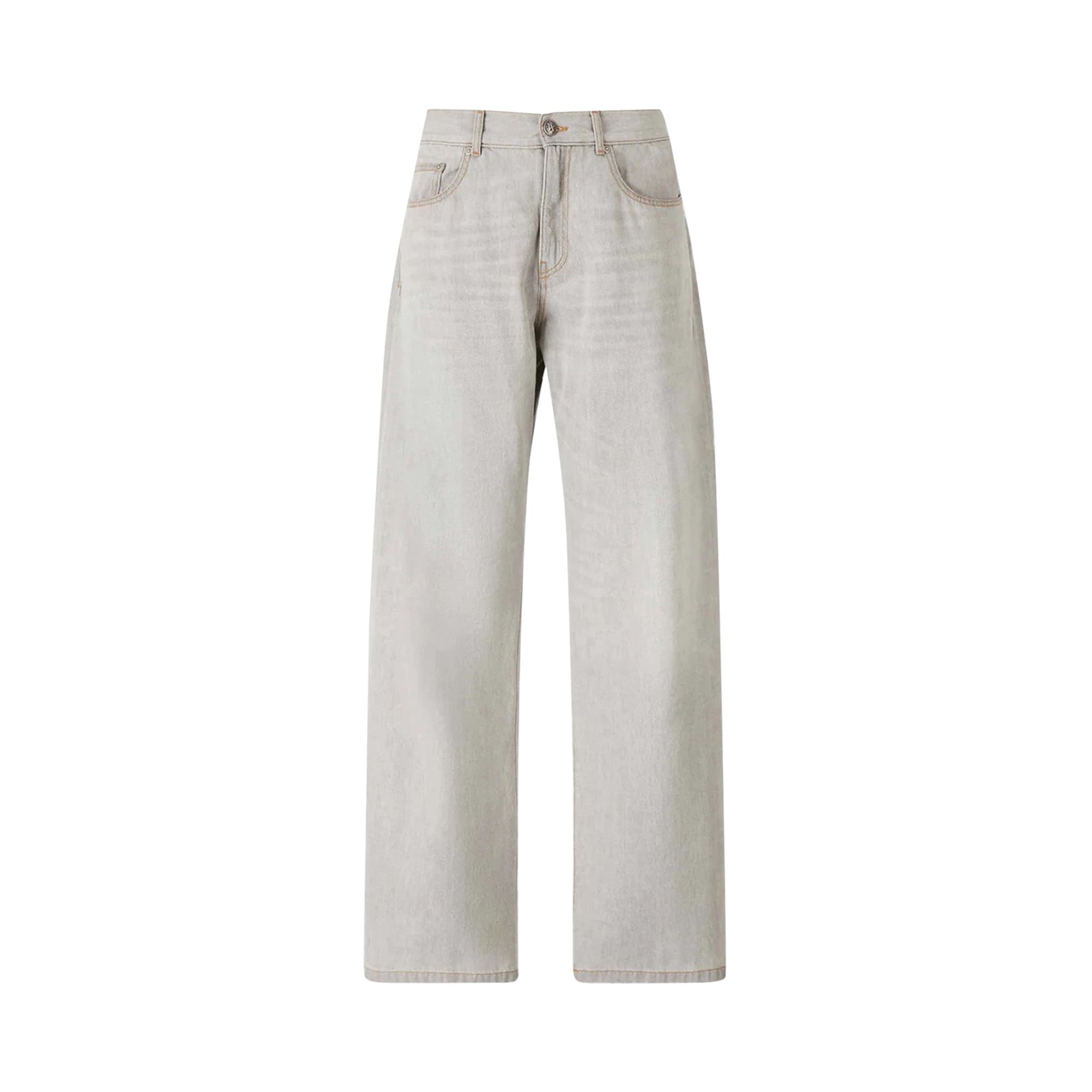 Pre-owned Palm Angels Curved Logo Loose Denim Pants 'light Grey' | Men's Size 33 In Gray