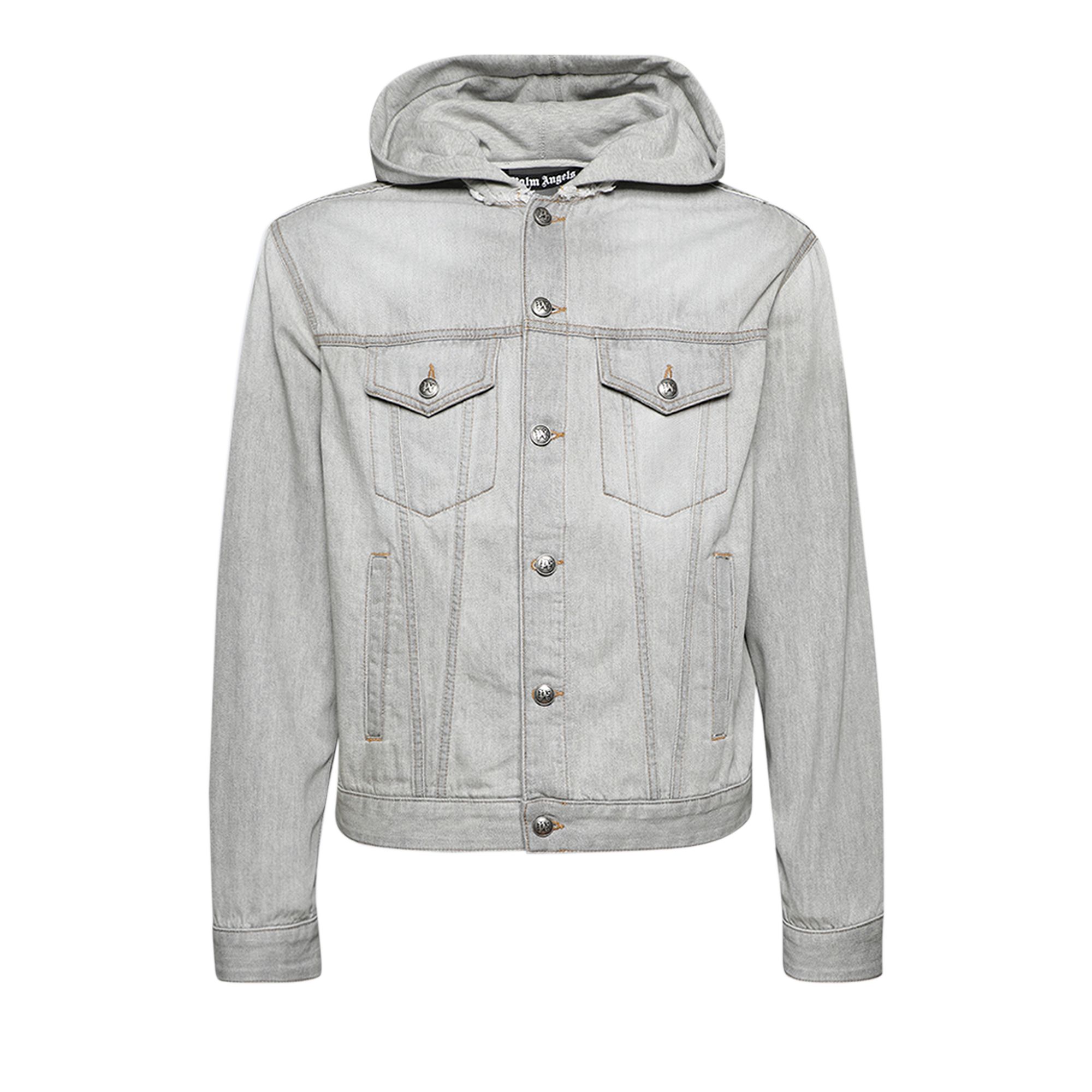 Pre-owned Palm Angels Curved Logo Denim Jacket 'light Grey' | Men's Size S In Gray