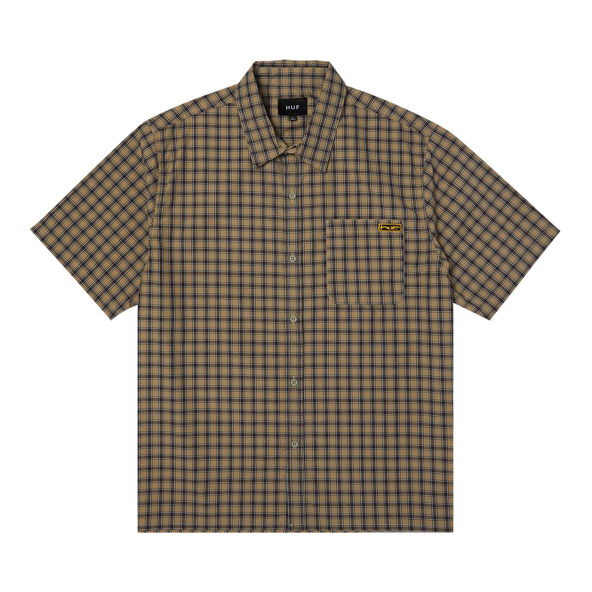 Pre-owned Huf Stretch Micro Plaid Short-sleeve Shirt 'clay' | Tan | Men's Size M In Brown