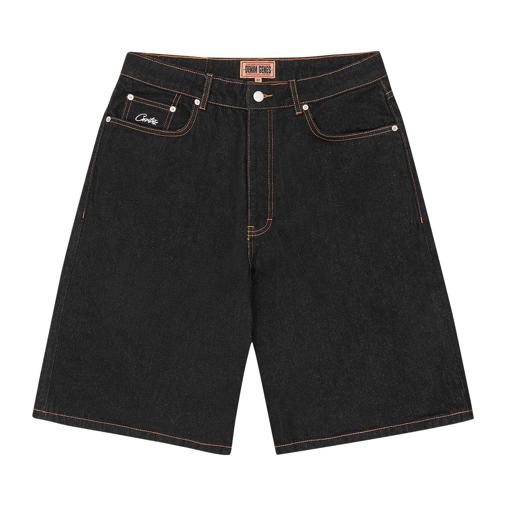 Pre-owned Corteiz Dual Stripe Denim Short 'washed Black' | Men's Size 34