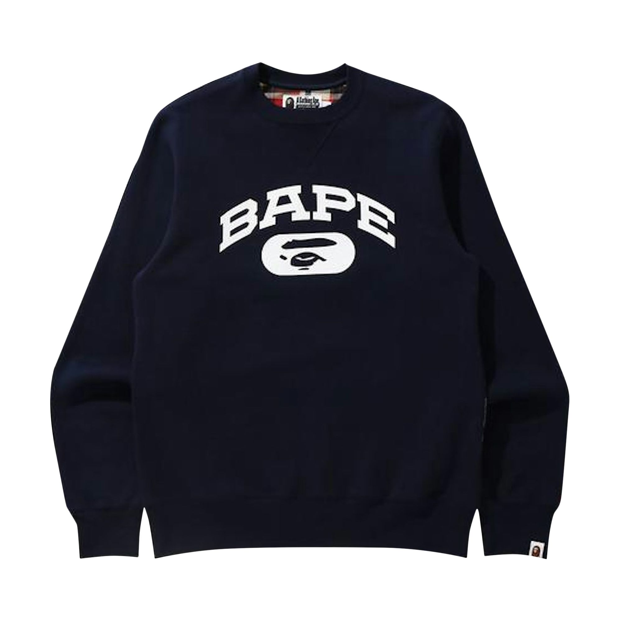 Pre-owned Bape Check Crewneck 'navy/red' | Blue | Men's Size M
